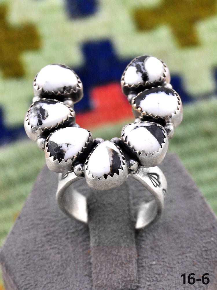 Southwest Made White Buffalo & Sterling Silver Adjustable Ring