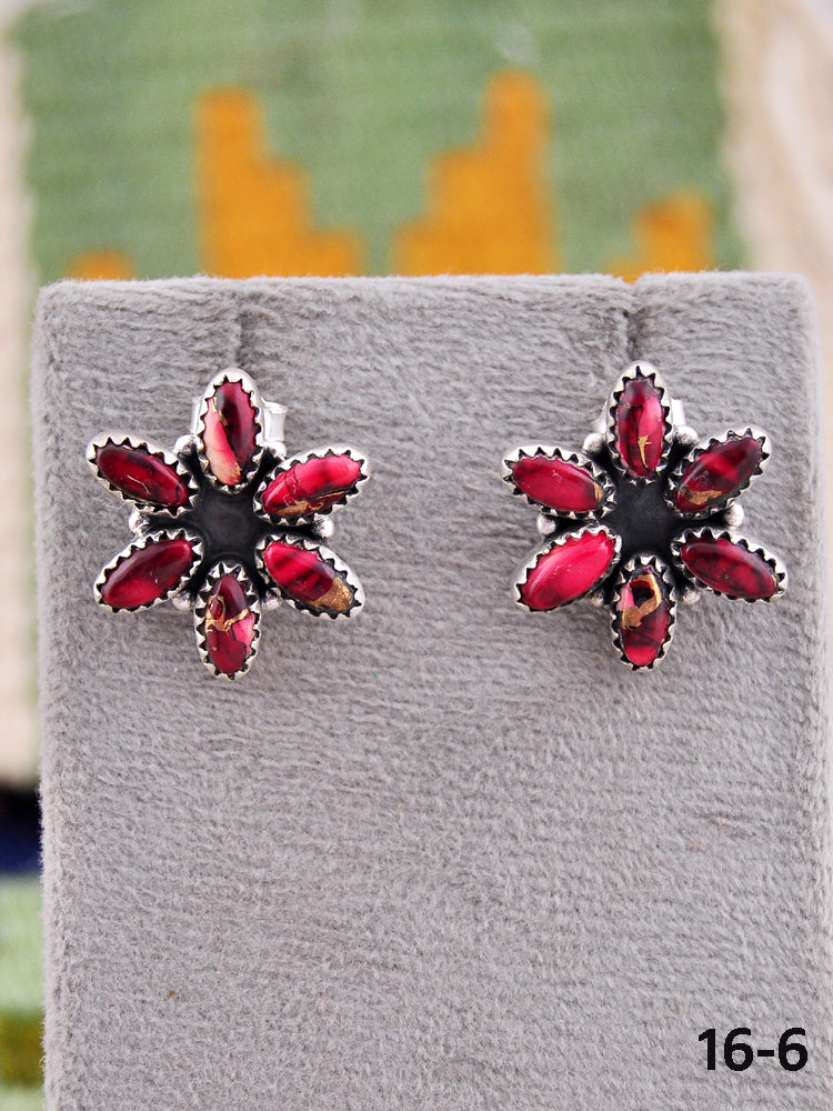 Southwest Made Rose Dahlia & Sterling Silver Post Earrings