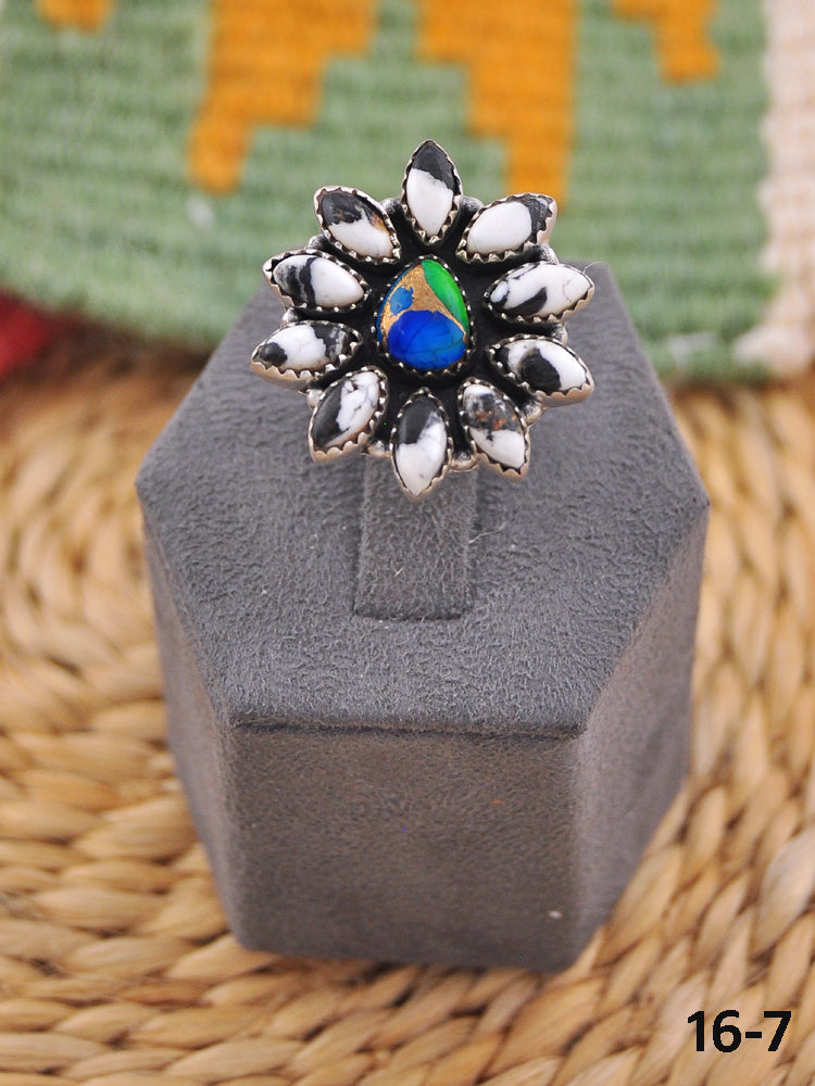 Southwest Handmade Multi Stone & Sterling Silver Adjustable Ring