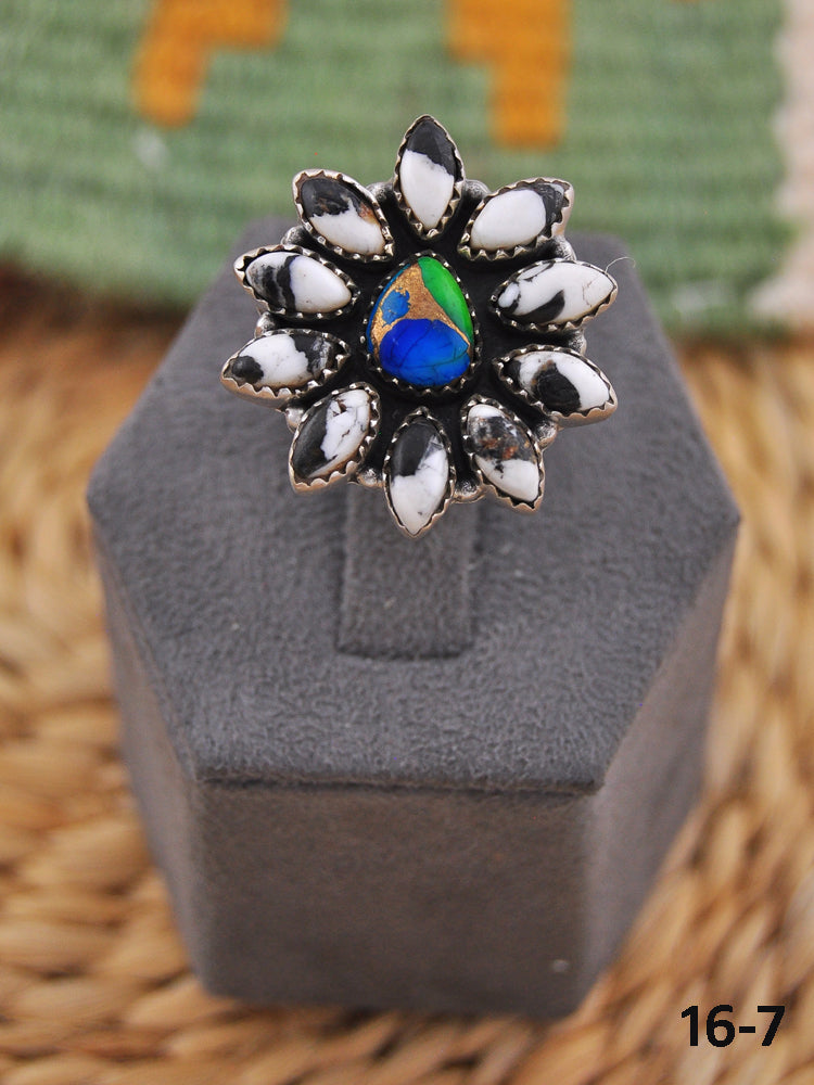 Southwest Handmade Multi Stone & Sterling Silver Adjustable Ring