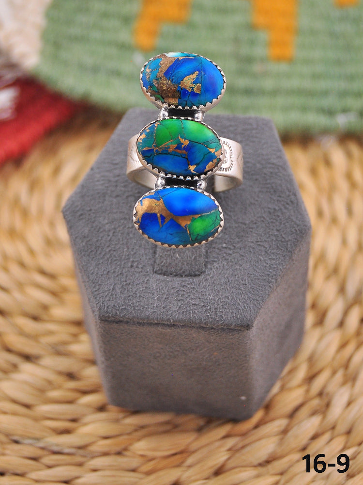 Southwest Handmade Peacock Dahlia & Sterling Silver Adjustable Ring
