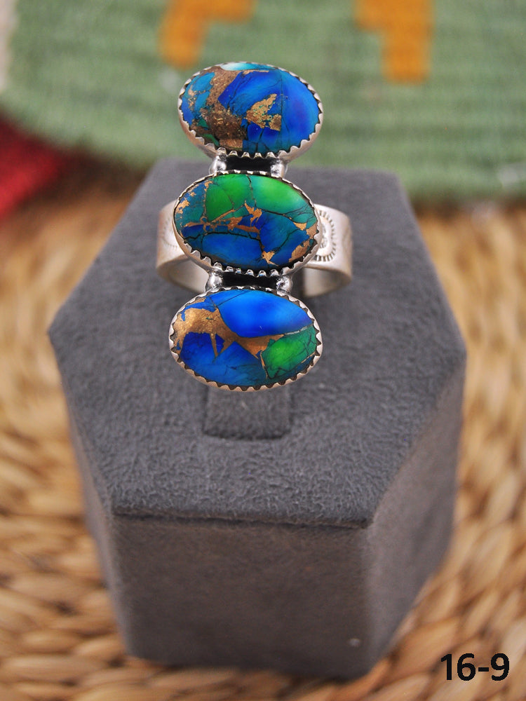 Southwest Handmade Peacock Dahlia & Sterling Silver Adjustable Ring