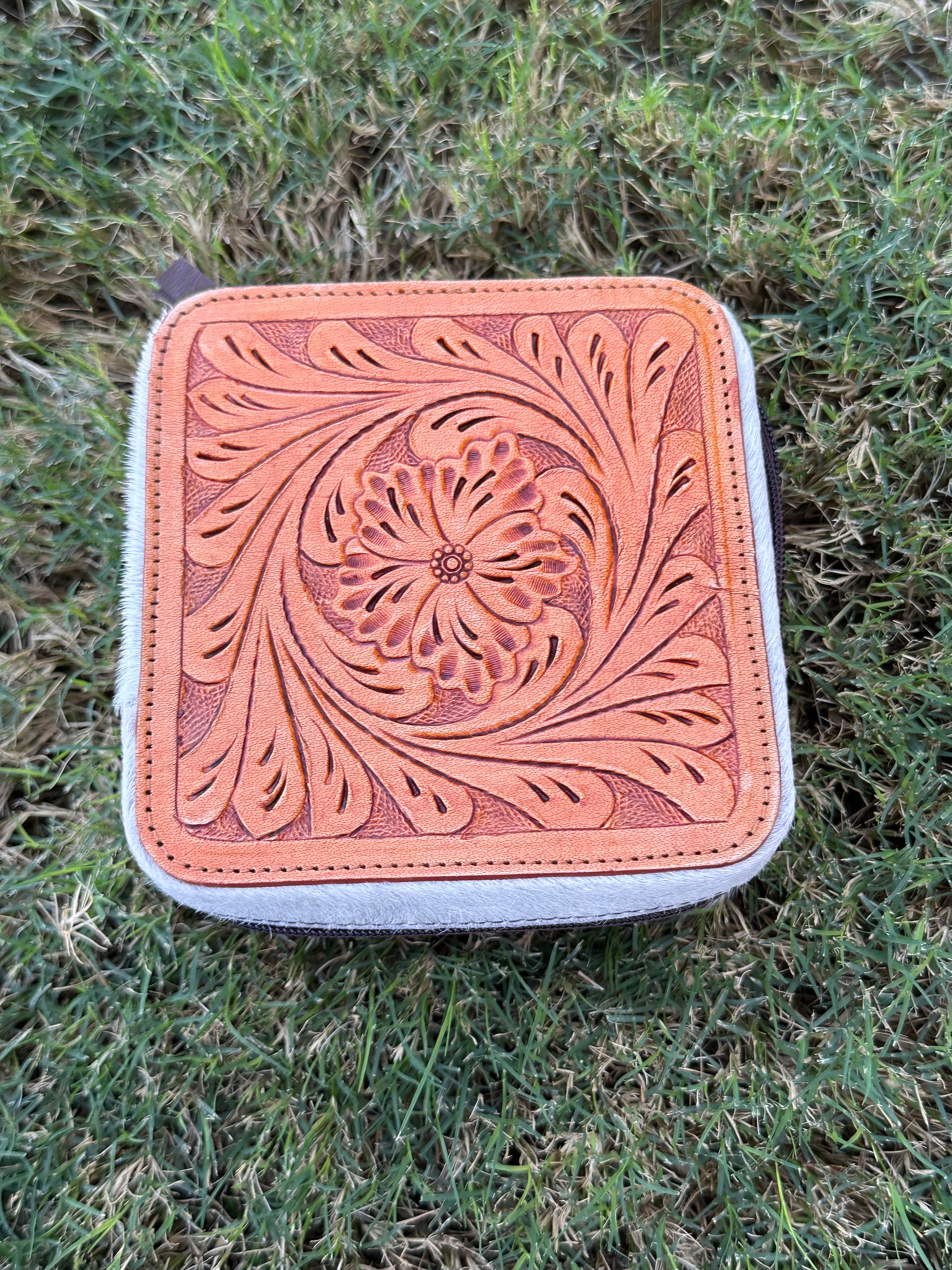 Genuine Tooled Leather Cowhide Jewelry Box