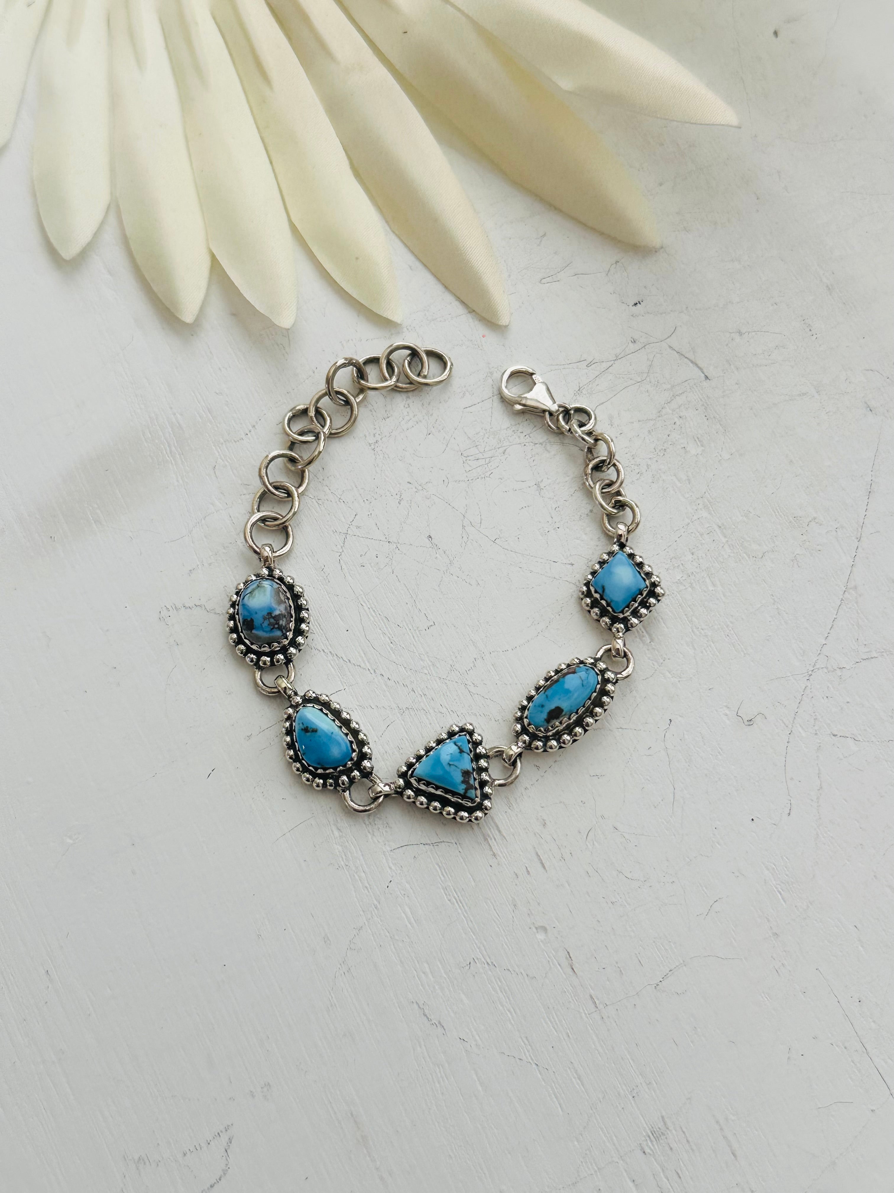 Southwest Made Golden Hills Turquoise & Sterling Silver Bracelet