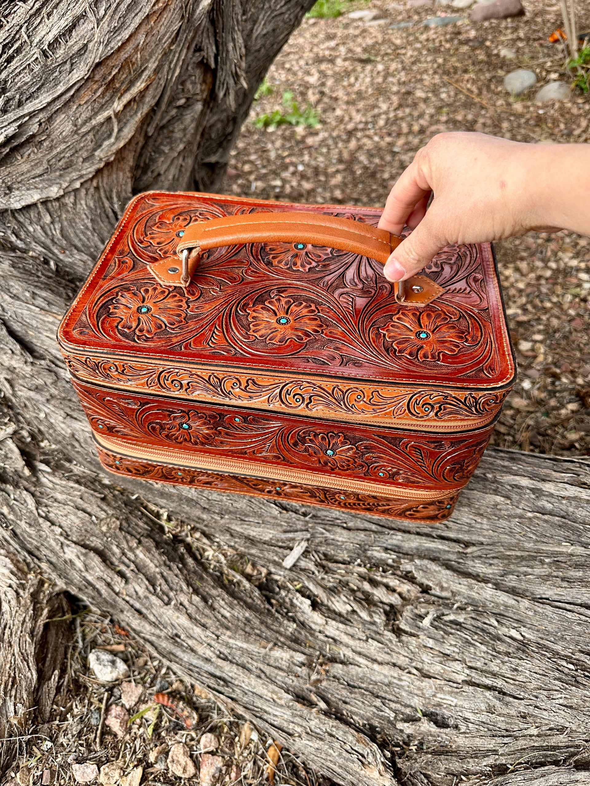 Double Layered Genuine Tooled Leather Jewelry Box