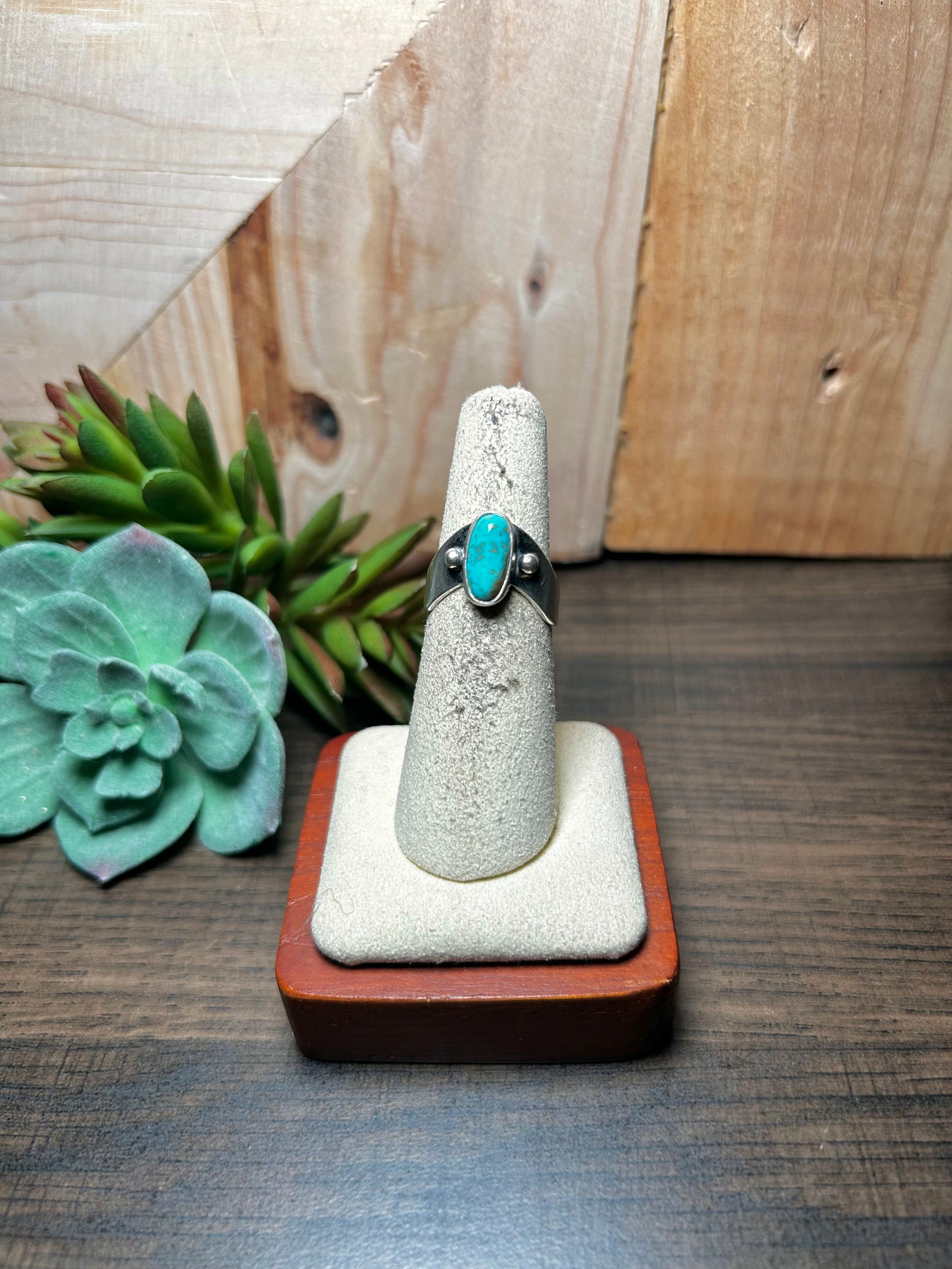 Navajo Made Kingman Turquoise & Sterling Silver Ring Size 6.25