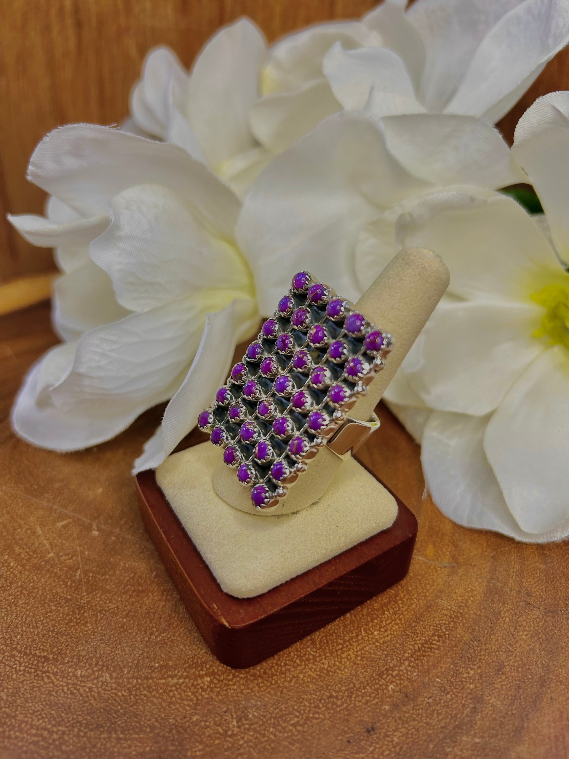 Southwest Made Purple Mohave & Sterling Sliver Cluster Adjustable Ring Size 9.75