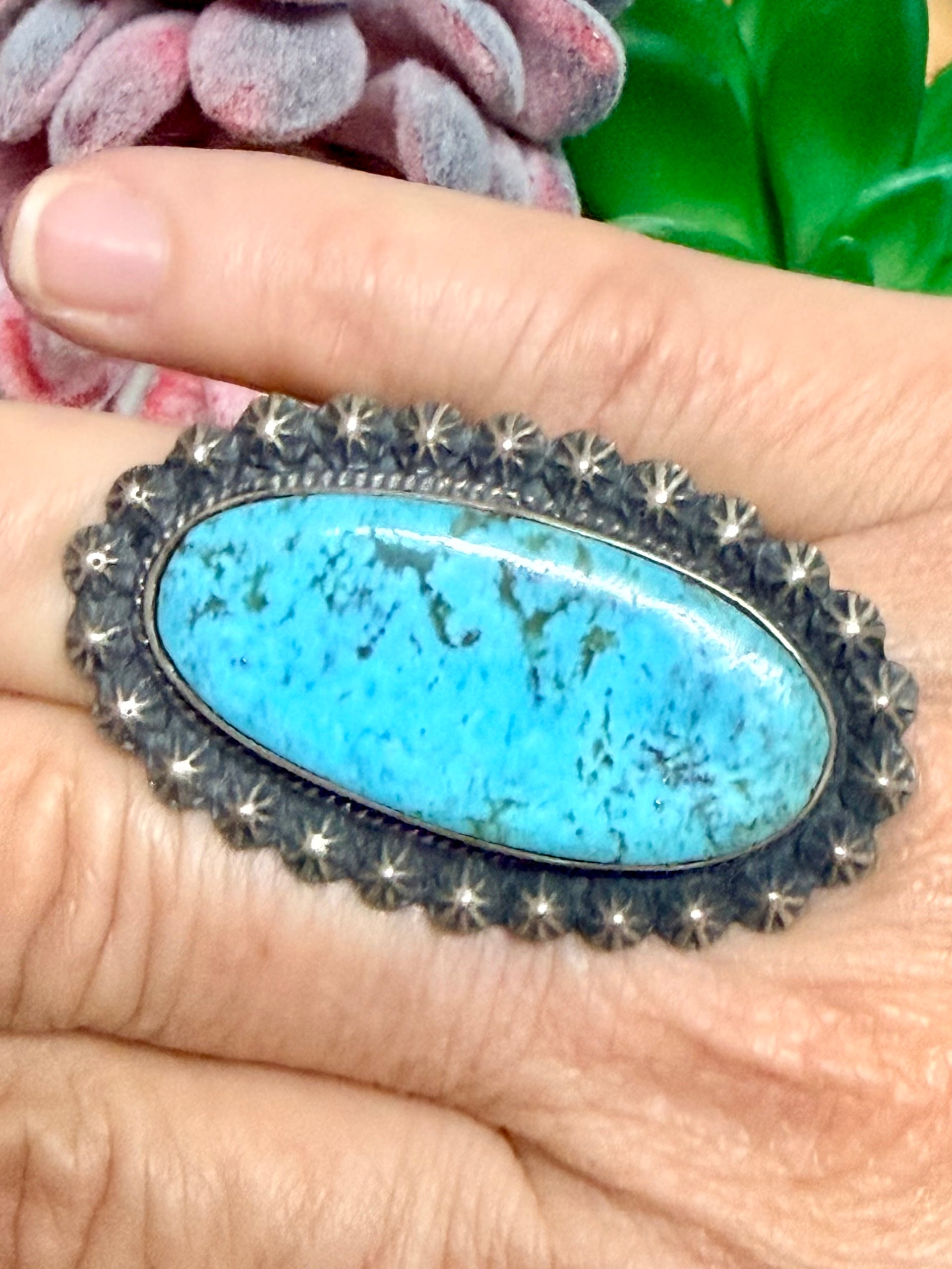 Southwest Handmade Kingman Turquoise & Sterling Silver Ring Size 10.25
