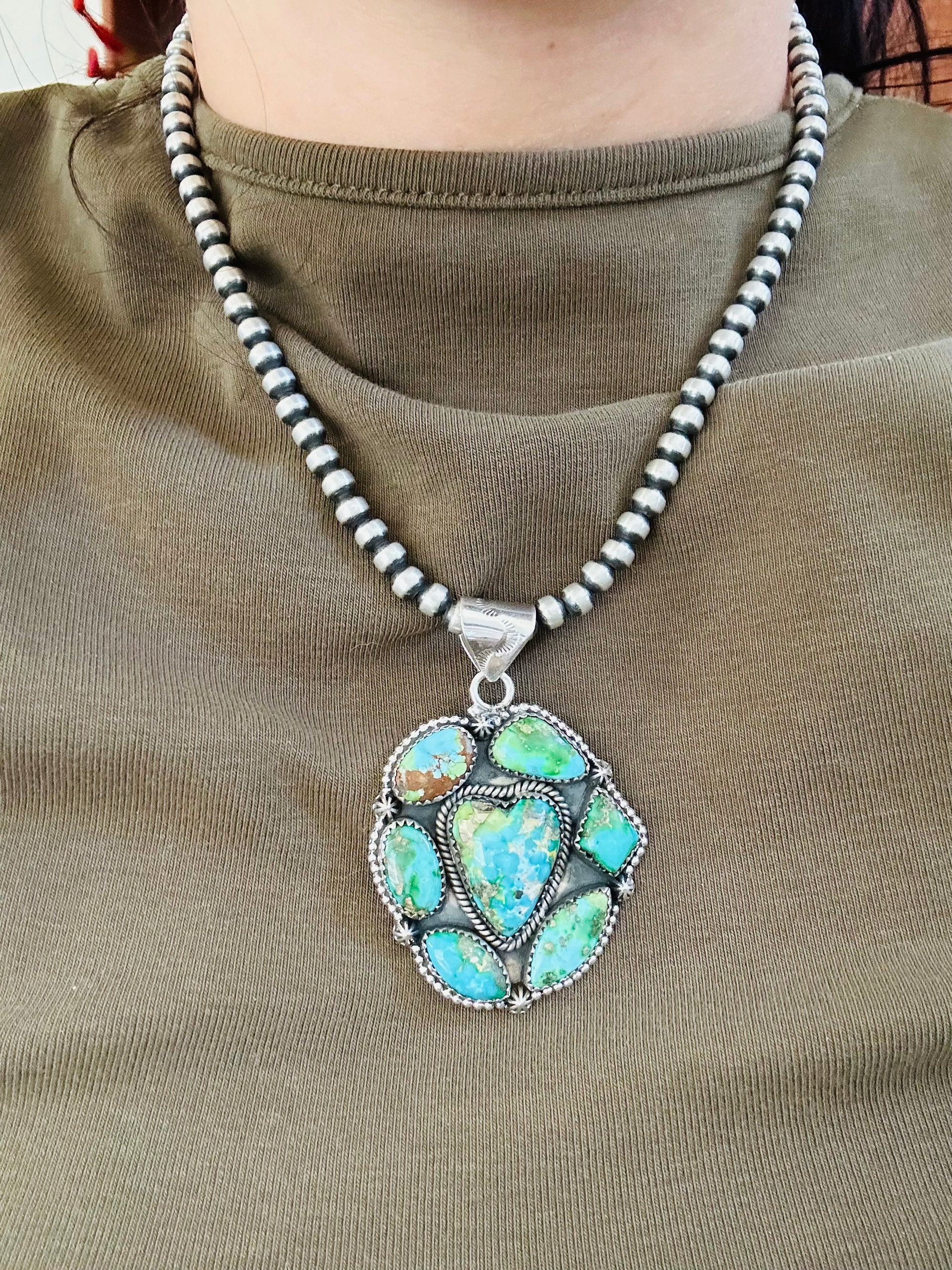 Southwest Handmade Sonoran Mountain Turquoise & Sterling Silver Pendant