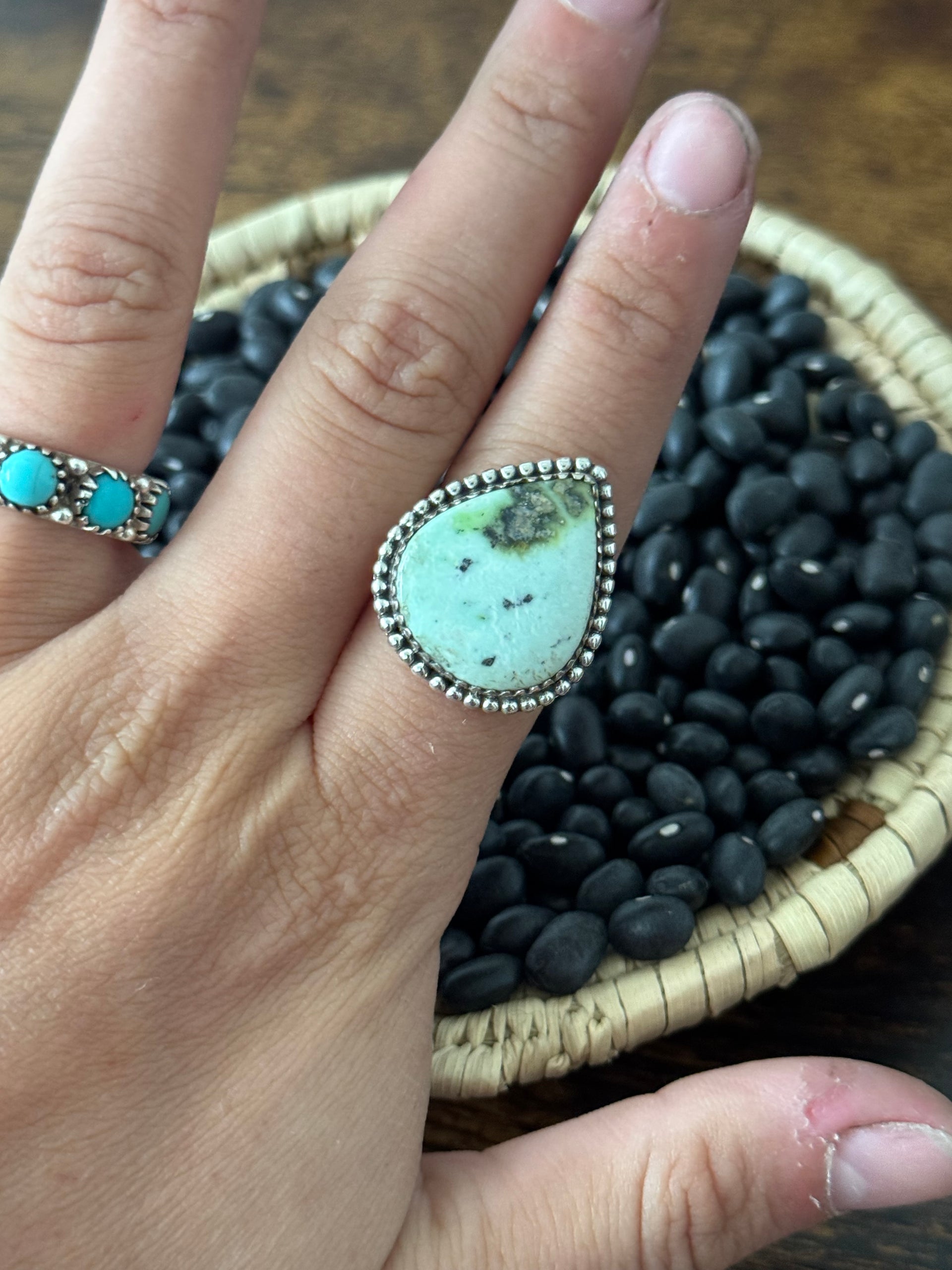 Southwest Handmade Paloma Variscite & Sterling Silver Adjustable Ring
