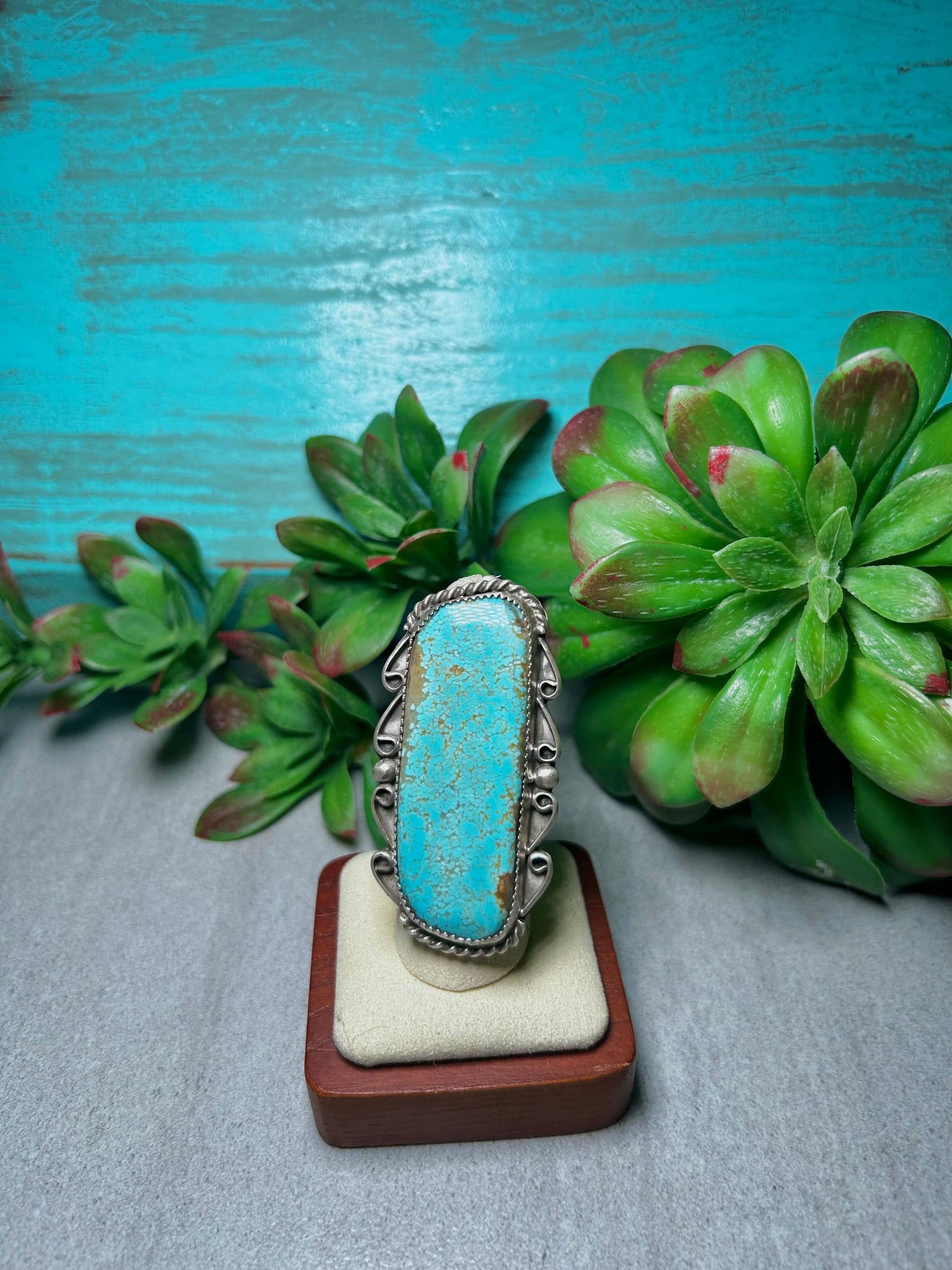 Jhanita McDonald #8 Turquoise & Sterling Silver Cluster Adjustable Ring