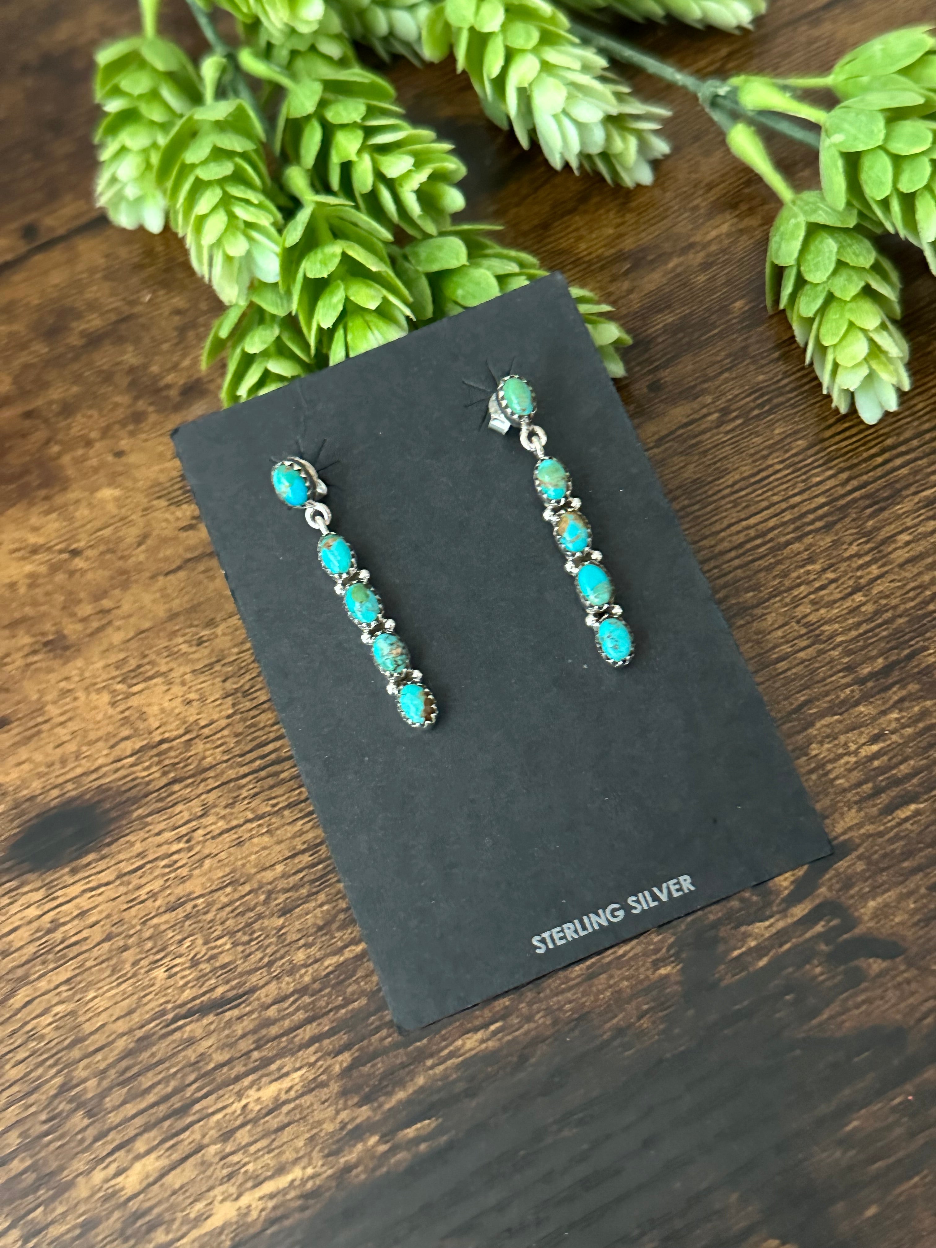 Southwest Handmade Kingman Turquoise & Sterling Silver Post Dangle Earrings