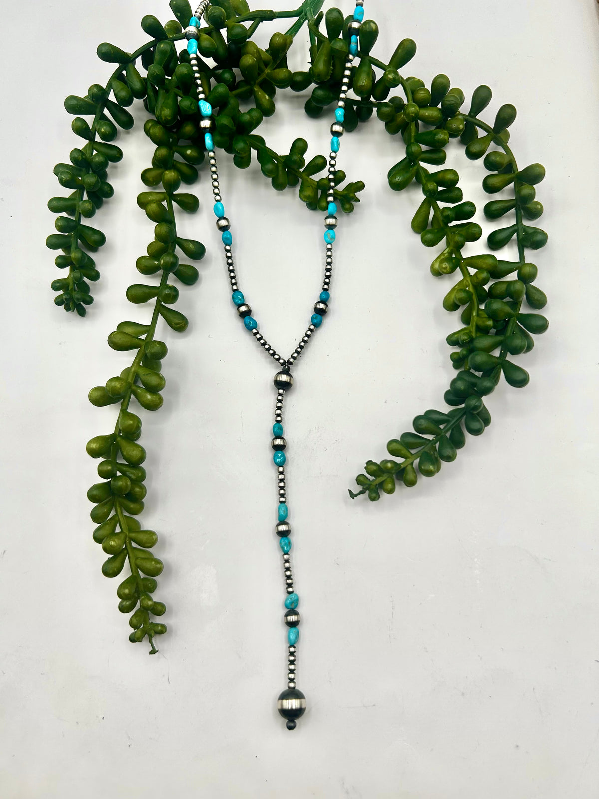 Navajo Made Strung Kingman Turquoise & Sterling Silver Necklace