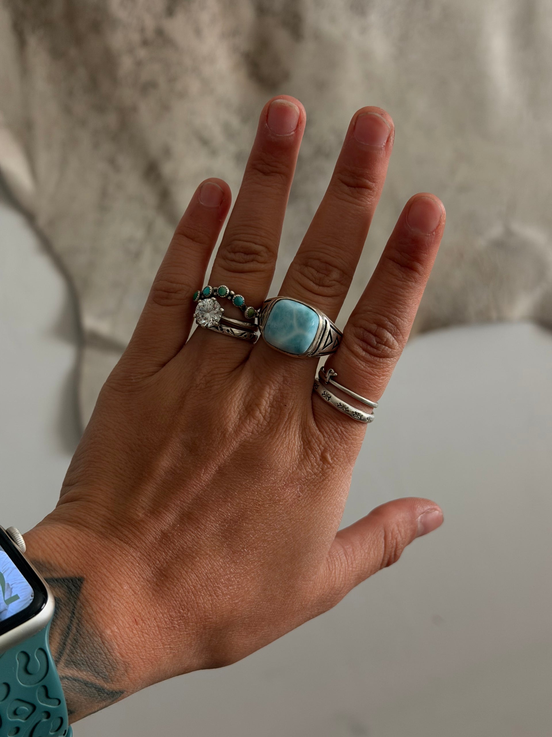 Navajo Made Larimar & Sterling Silver Cast Ring Size 12