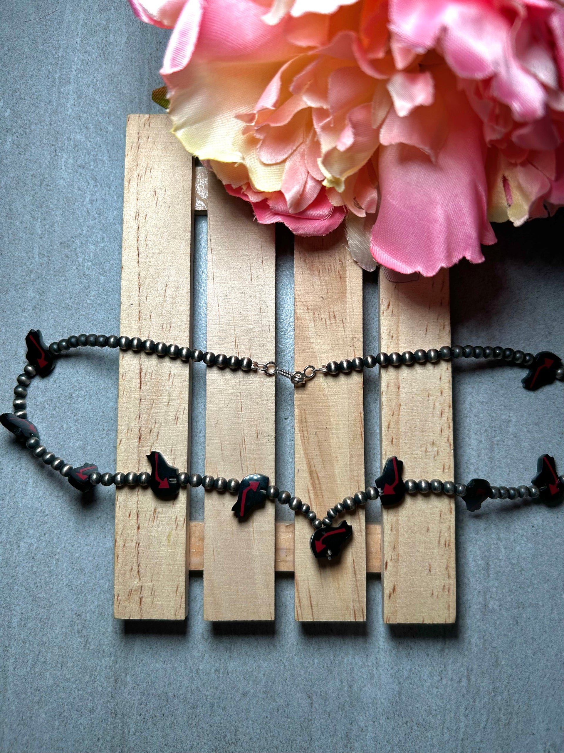 Navajo Made Strung Fetish & Sterling Silver Cluster Necklace