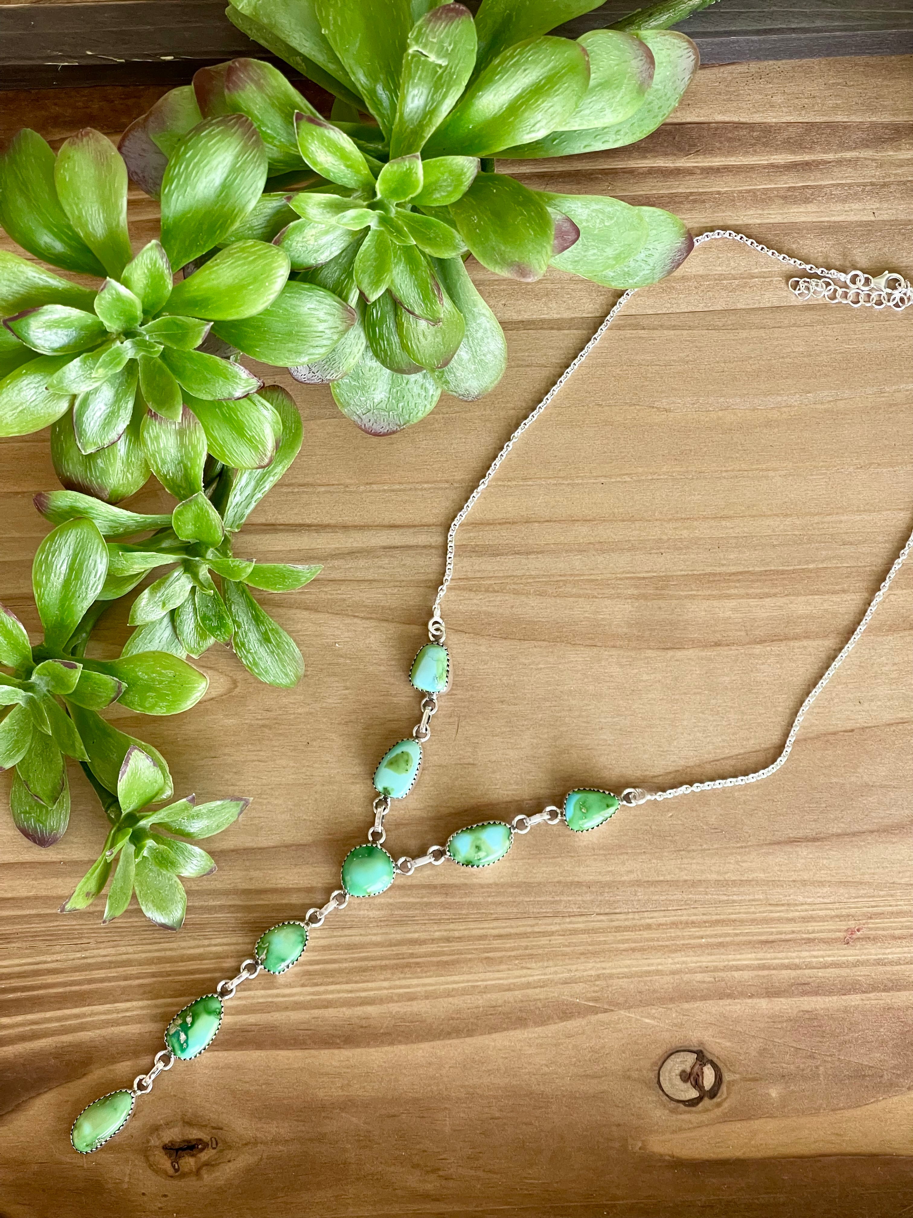 Southwest Handmade Sonoran Mountain Turquoise & Sterling Silver Lariat Necklace