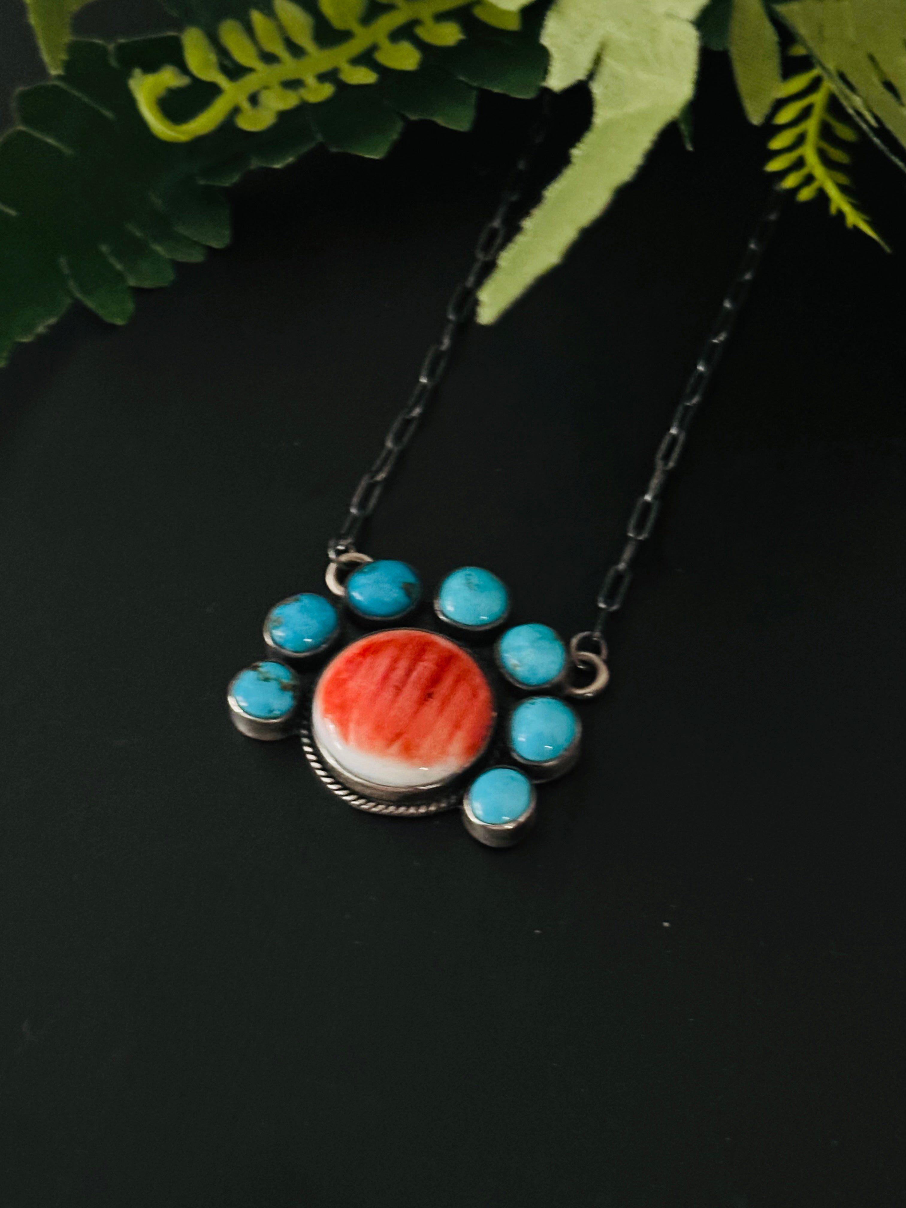 Navajo Made Multi Stone & Sterling Silver Necklace