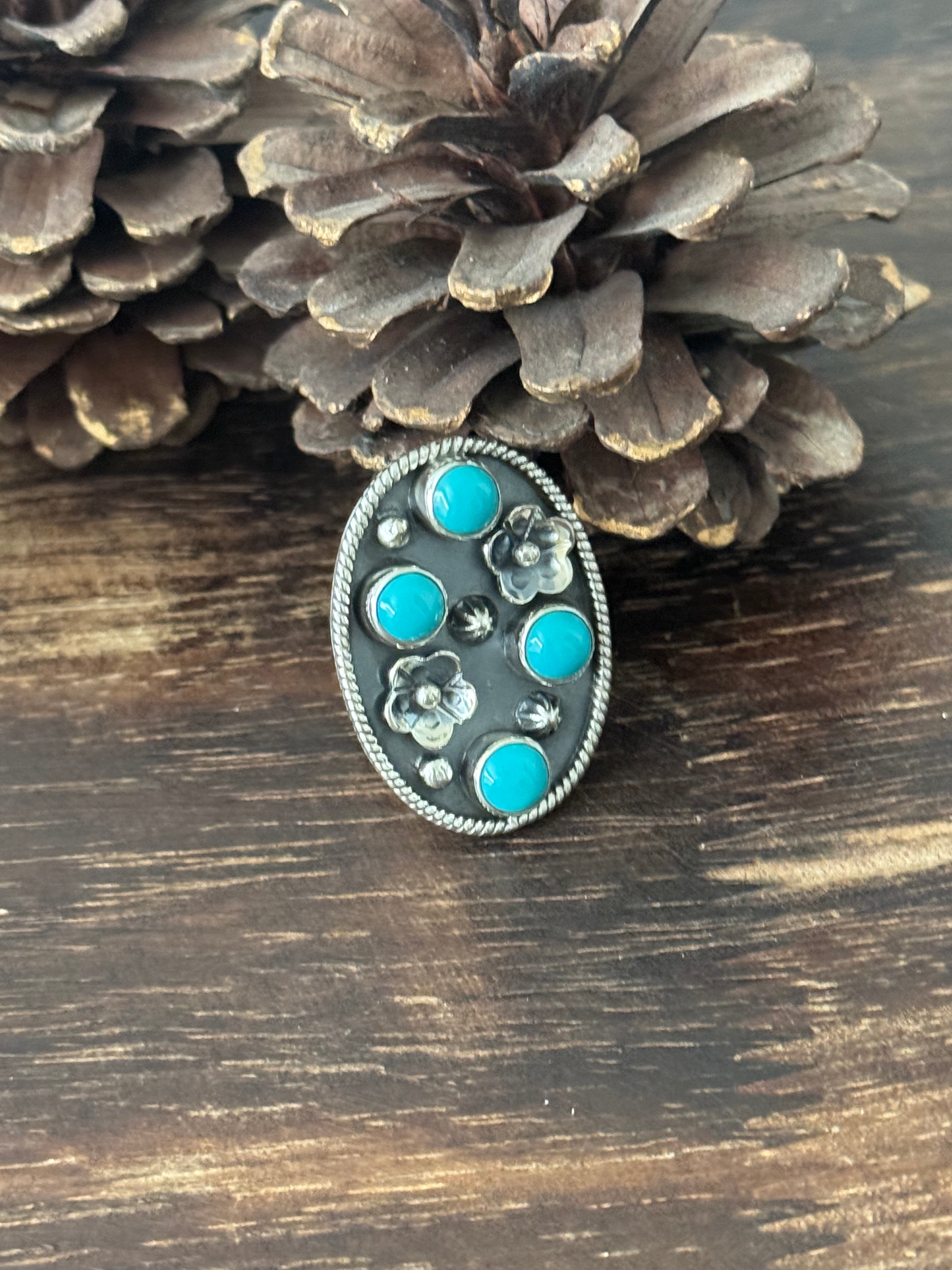 Southwest Handmade Kingman Turquoise & Sterling Silver Adjustable Ring