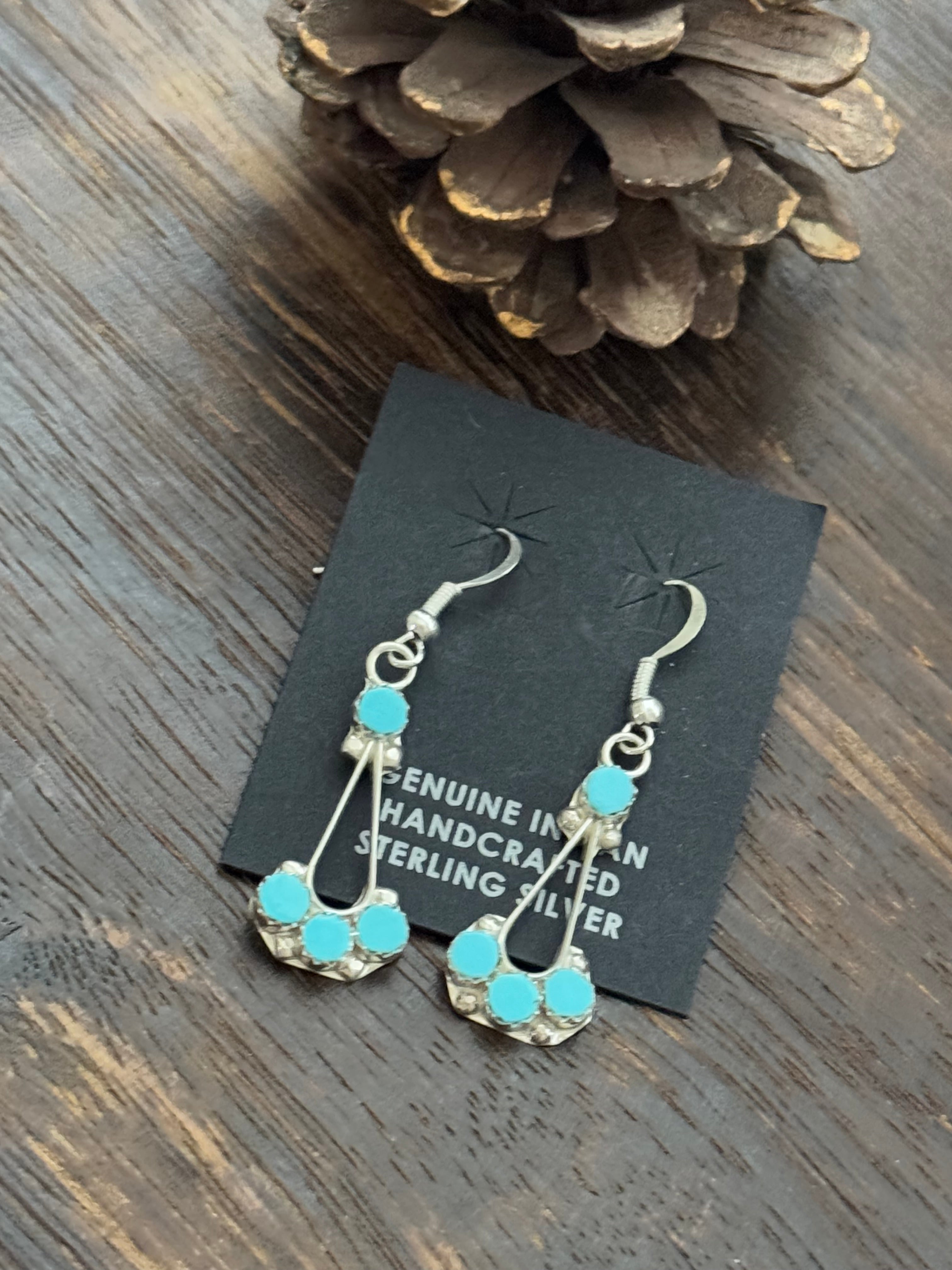 Zuni Made Turquoise & Sterling Silver Dangle Earrings