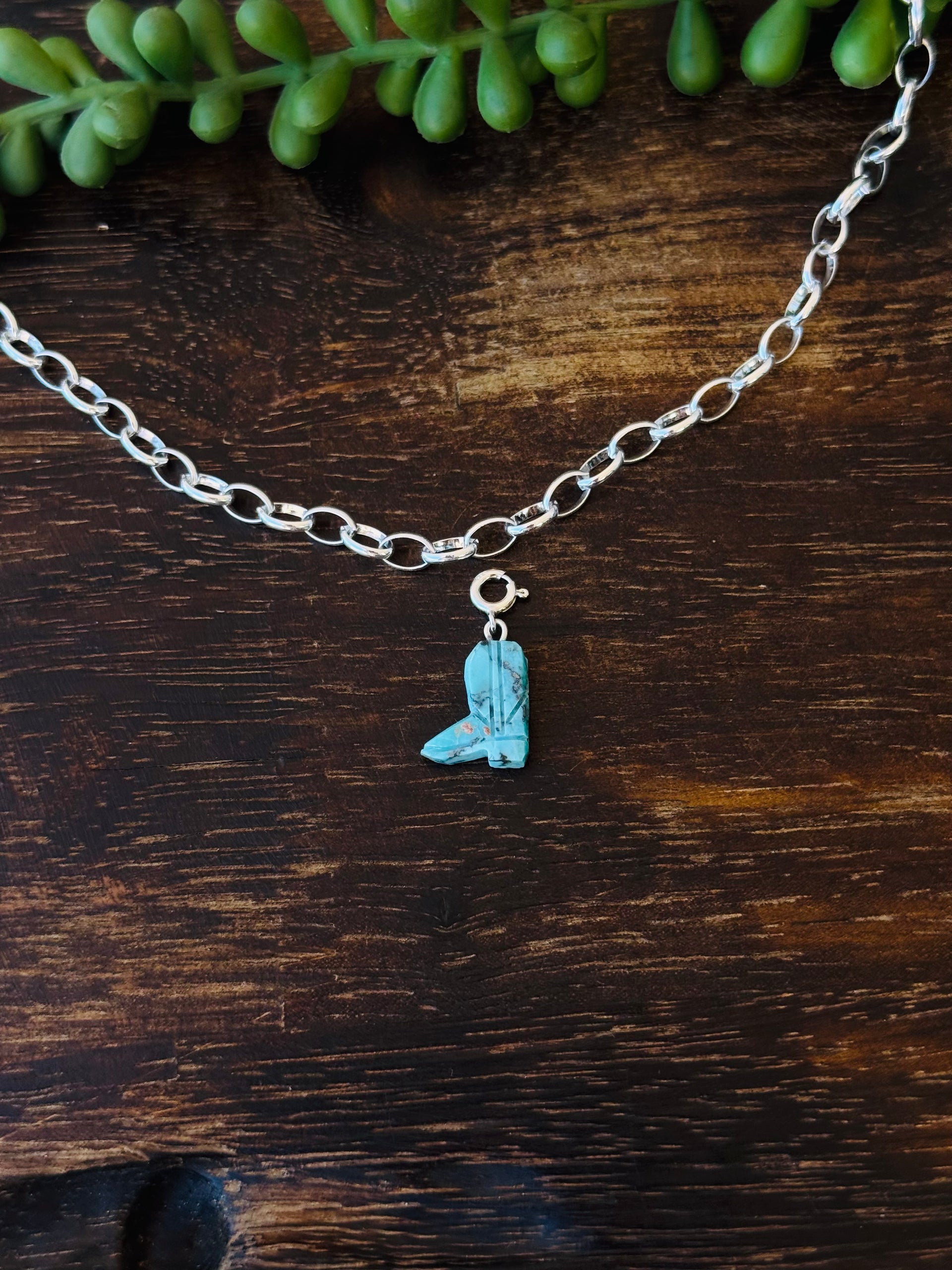 Navajo Made Mohave Turquoise & Sterling Silver Cowboy Boot Charms