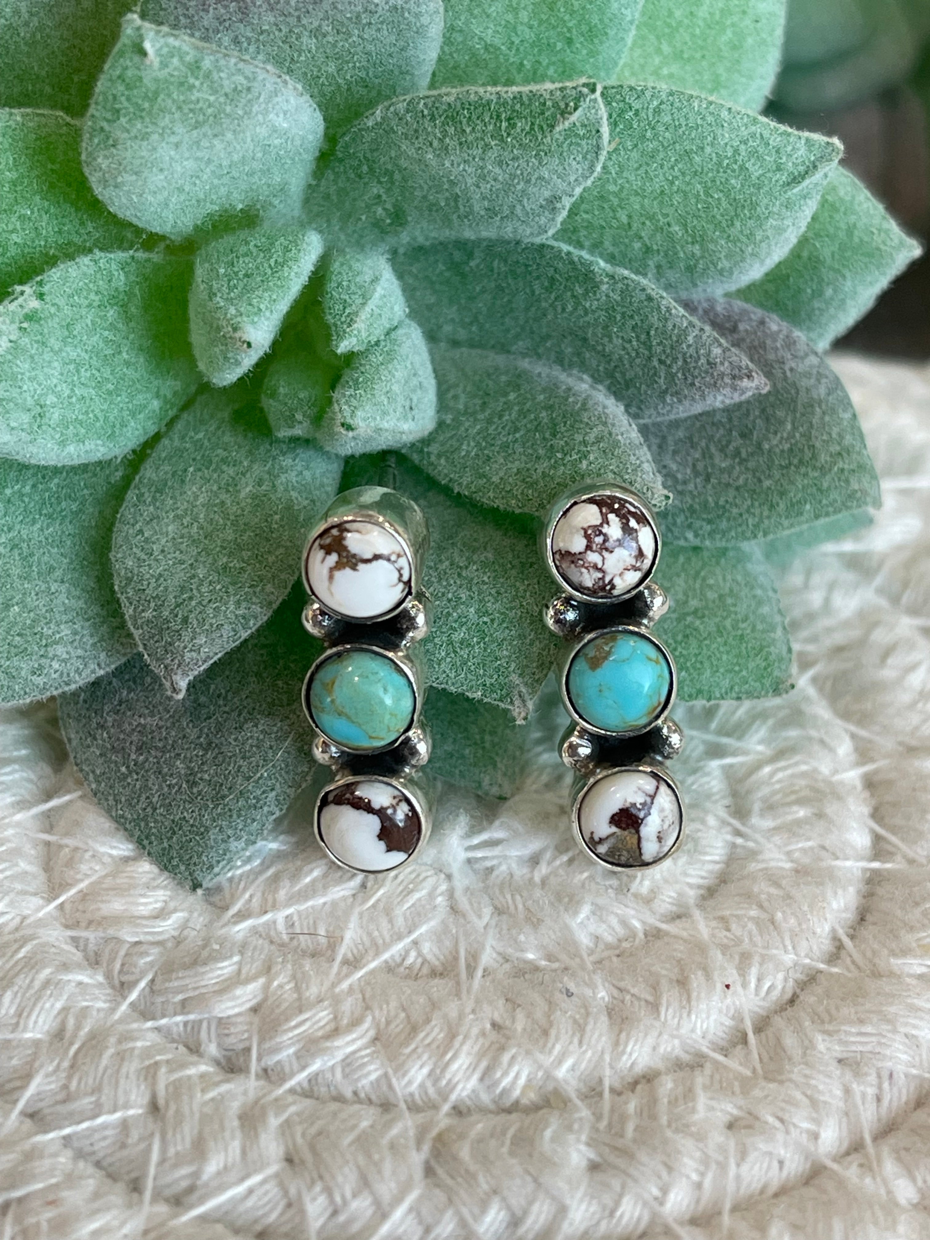 Southwest Handmade Multi Stone & Sterling Silver Post Earrings