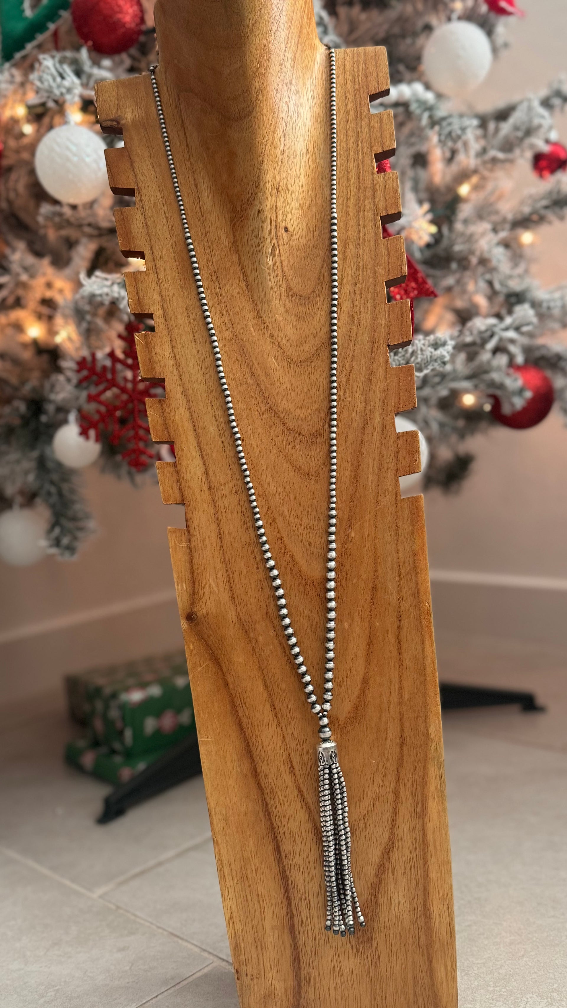 Navajo Strung Sterling Silver Graduated Beaded Pearl Necklace