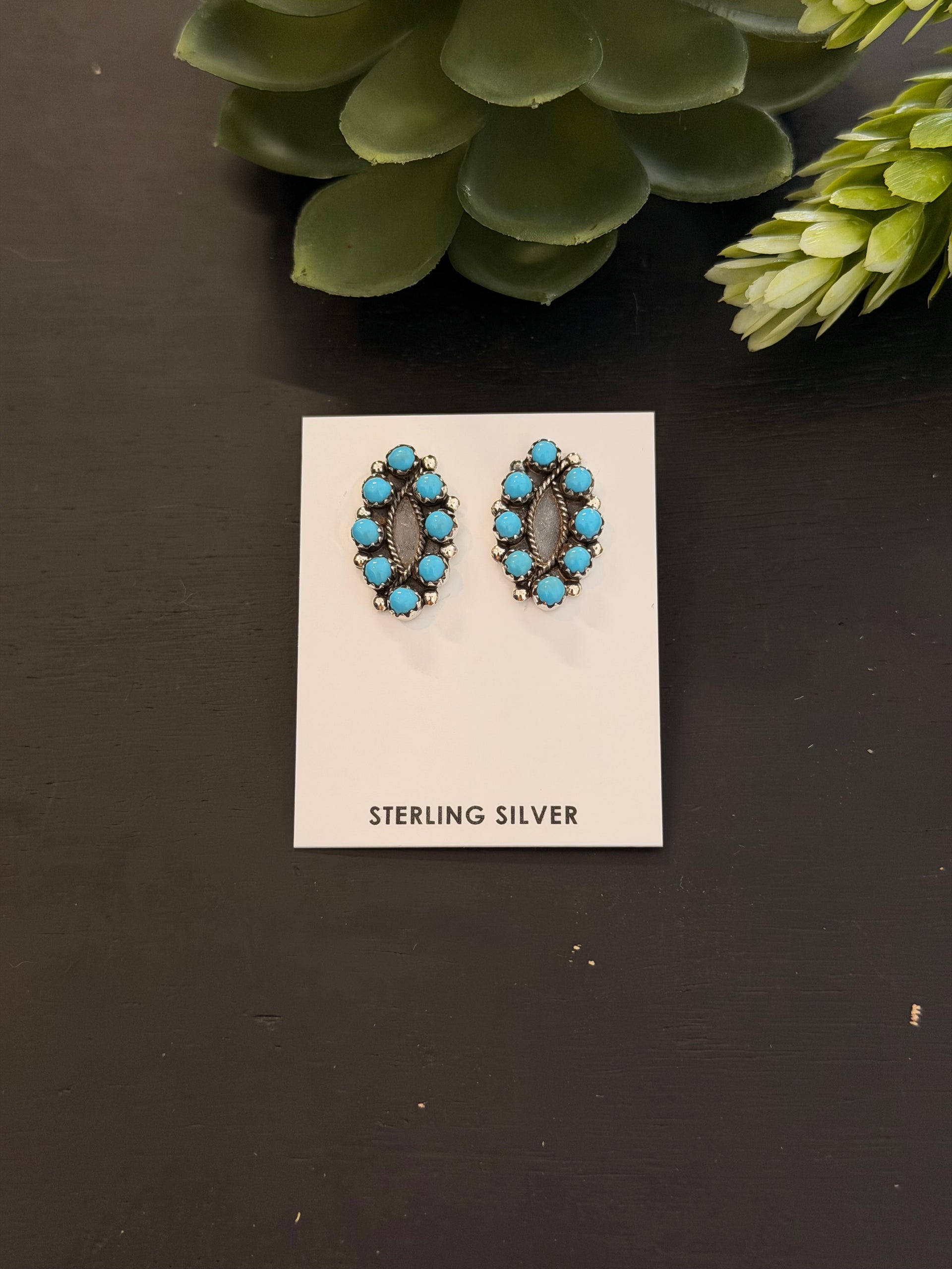 Navajo Made Sterling Silver Post Cluster Earrings