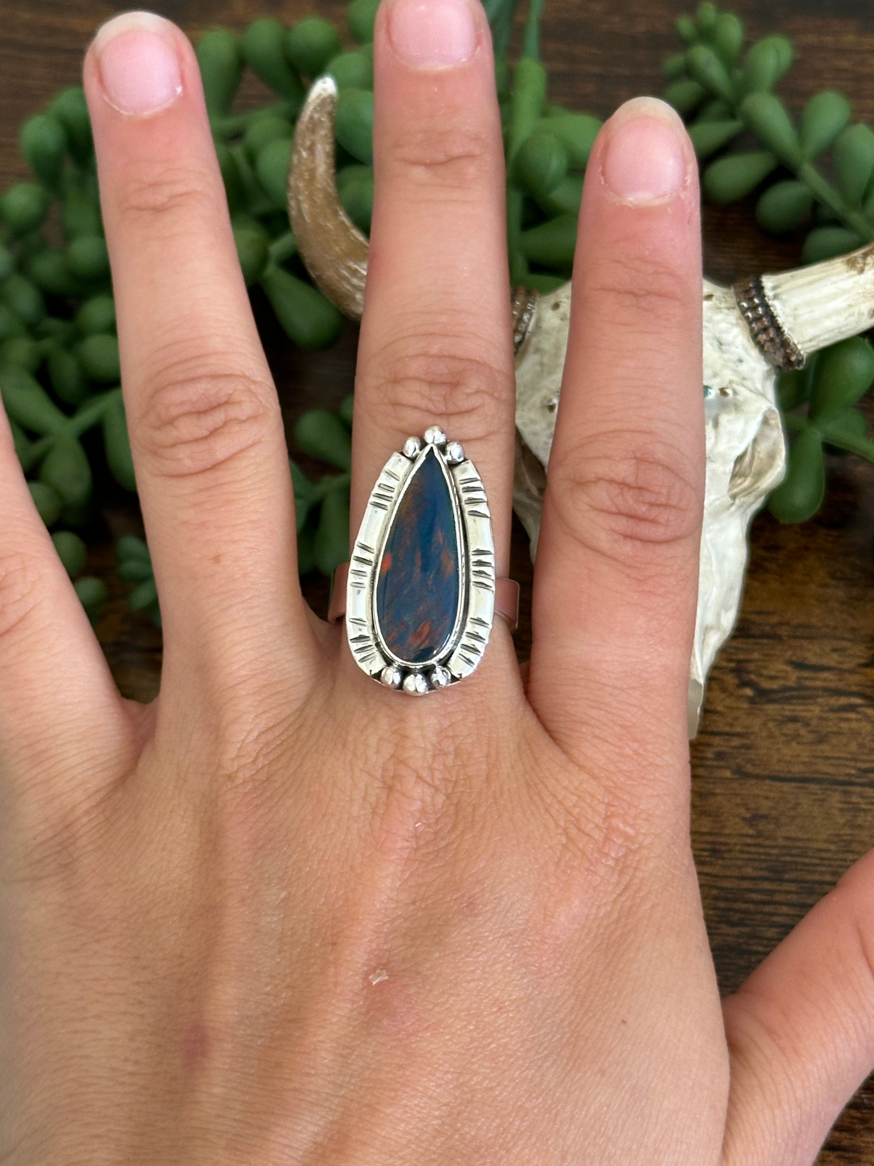 Southwest Handmade Opal & Sterling Silver Adjustable Ring