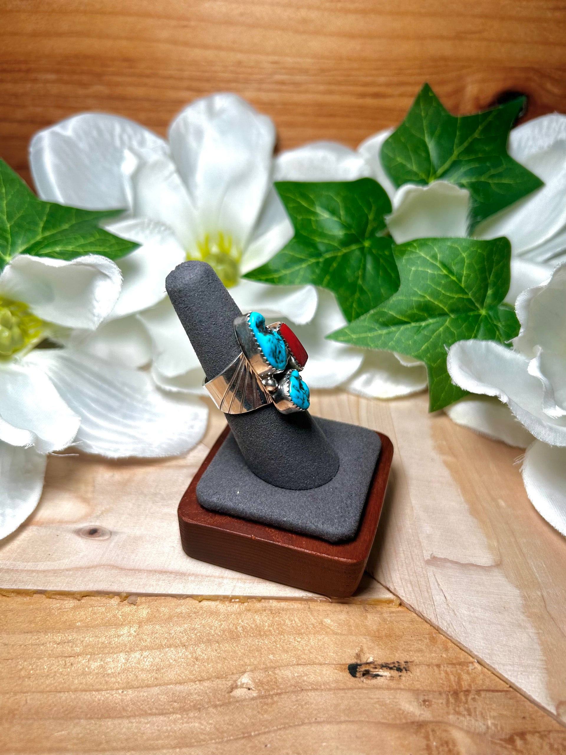 Navajo Made Multi Stone & Sterling Silver Ring Size 7
