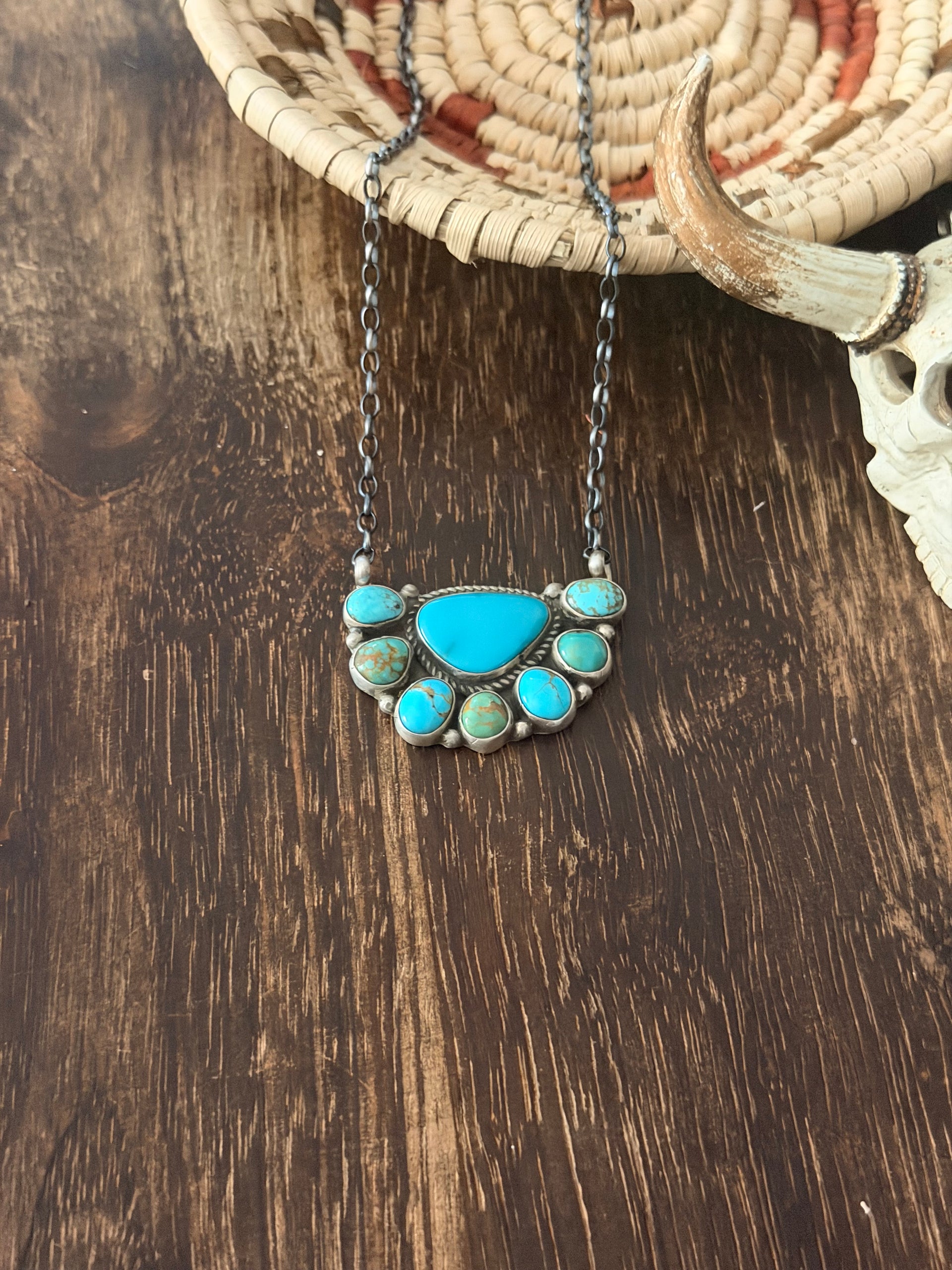 Geraldine James Kingman Turquoise & Sterling Silver Cluster Necklace