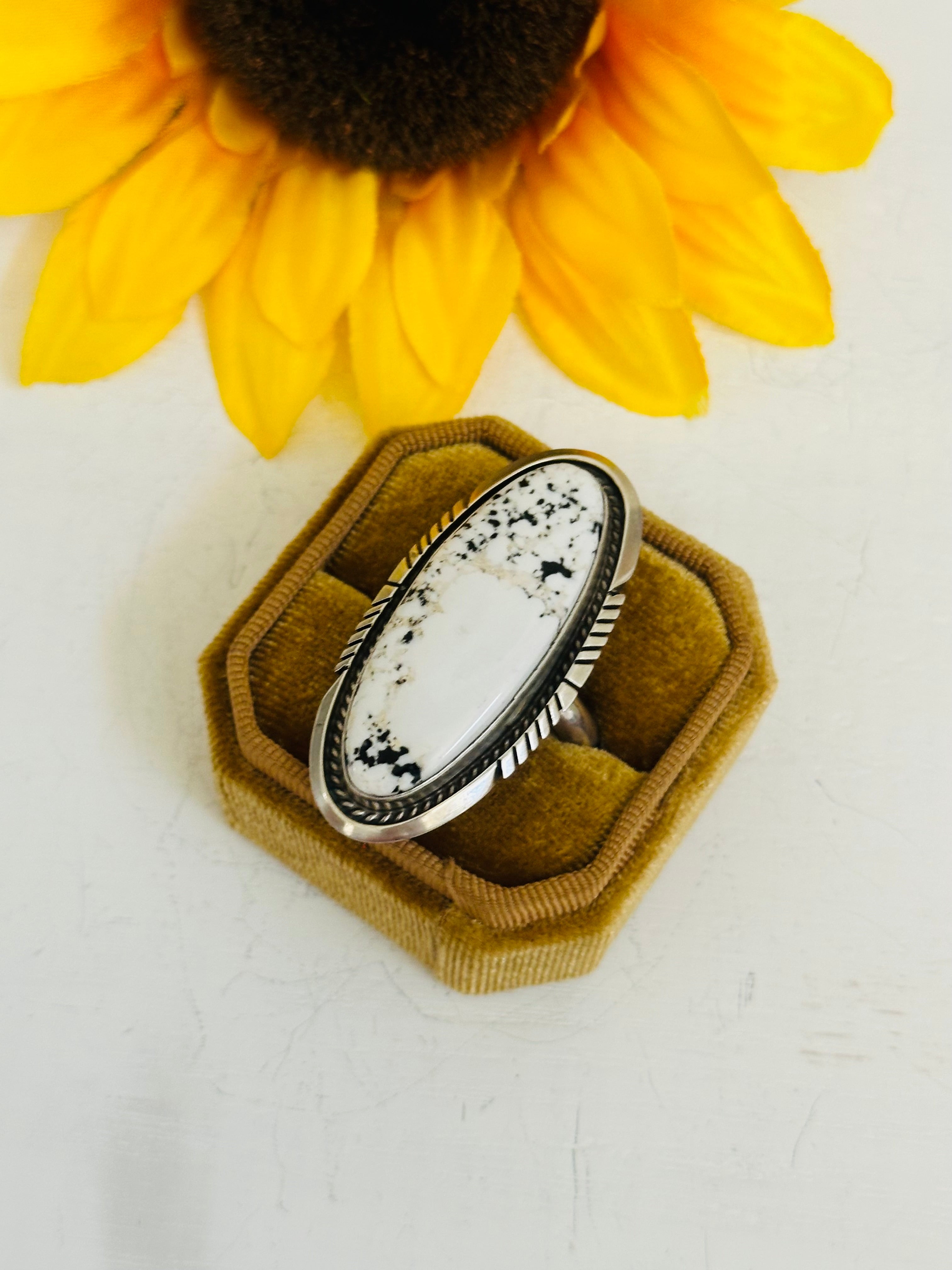 Alfred Martinez White Buffalo & Sterling Silver Adjustable Ring