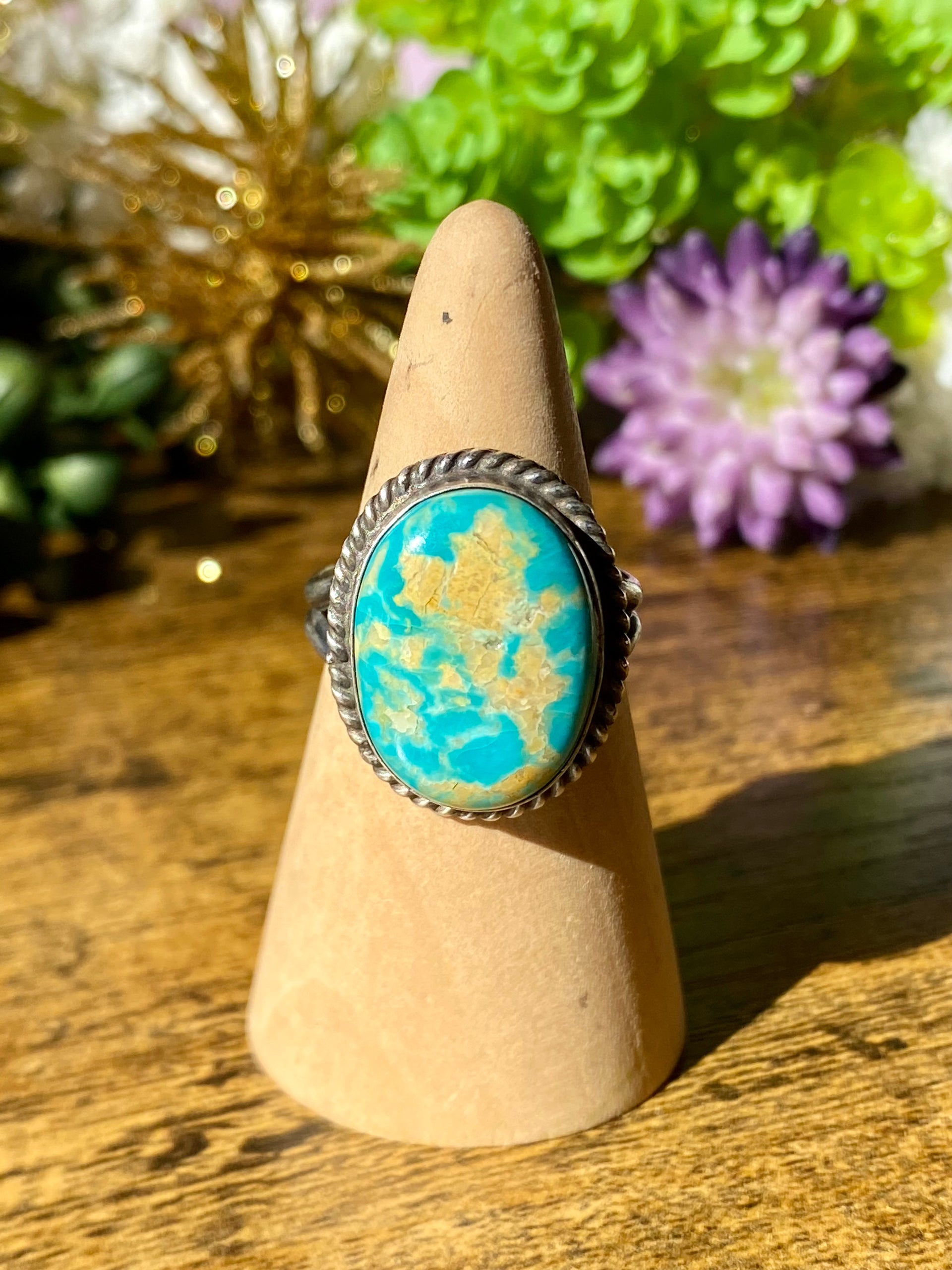 Navajo Handmade Royston Turquoise & Sterling Silver Size 8.5
