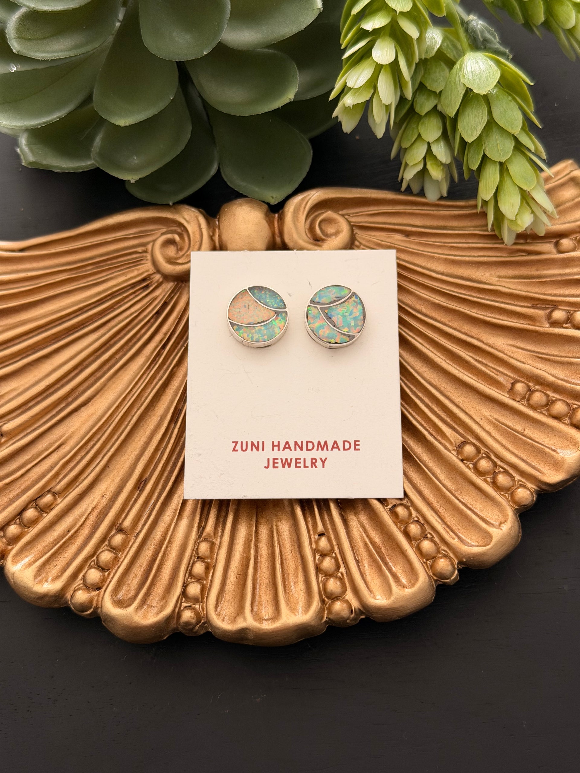 Zuni Handmade Opal & Sterling Silver Post Earrings