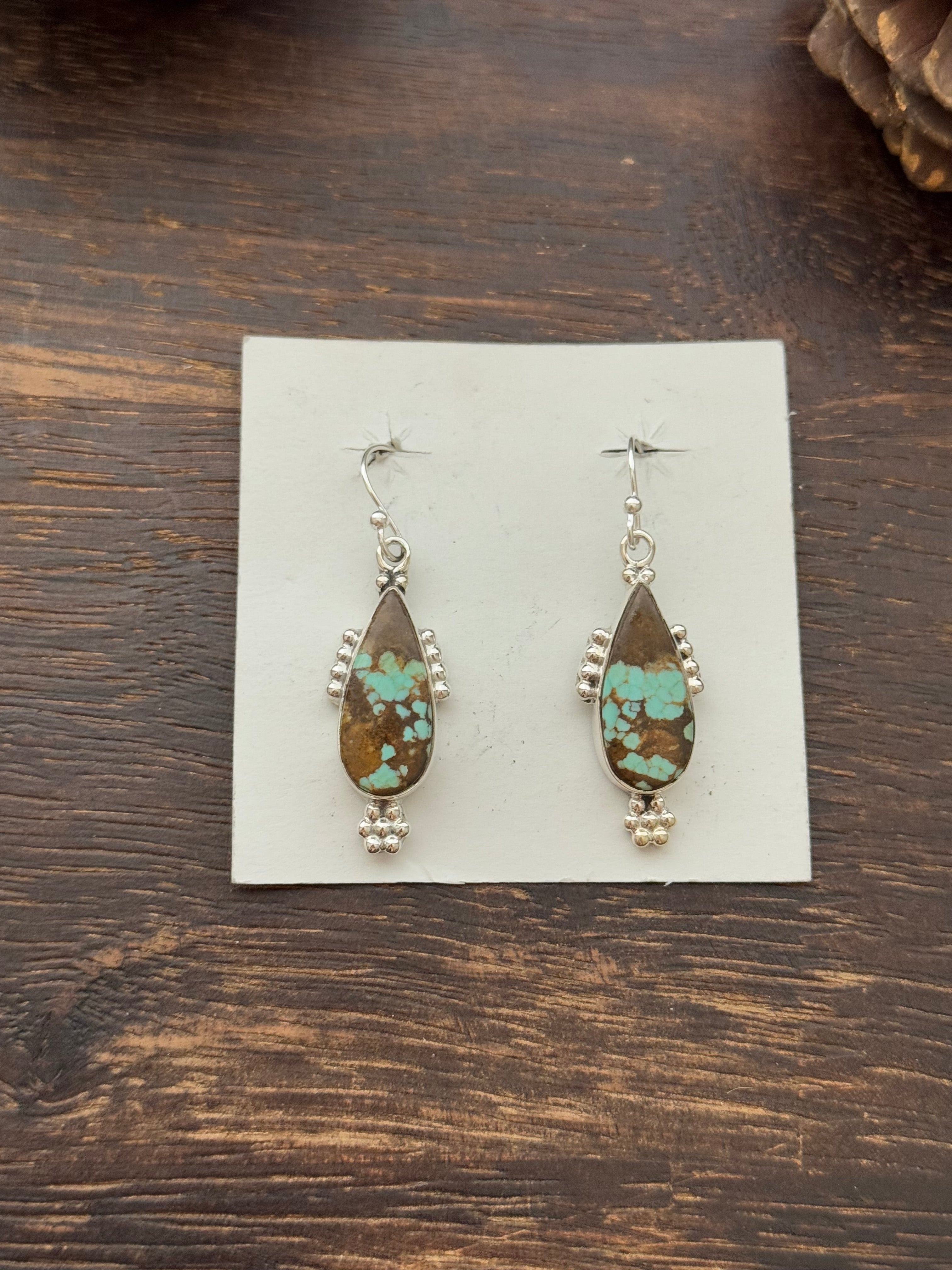 Southwest Handmade #8 Turquoise & Sterling Silver Dangle Earrings