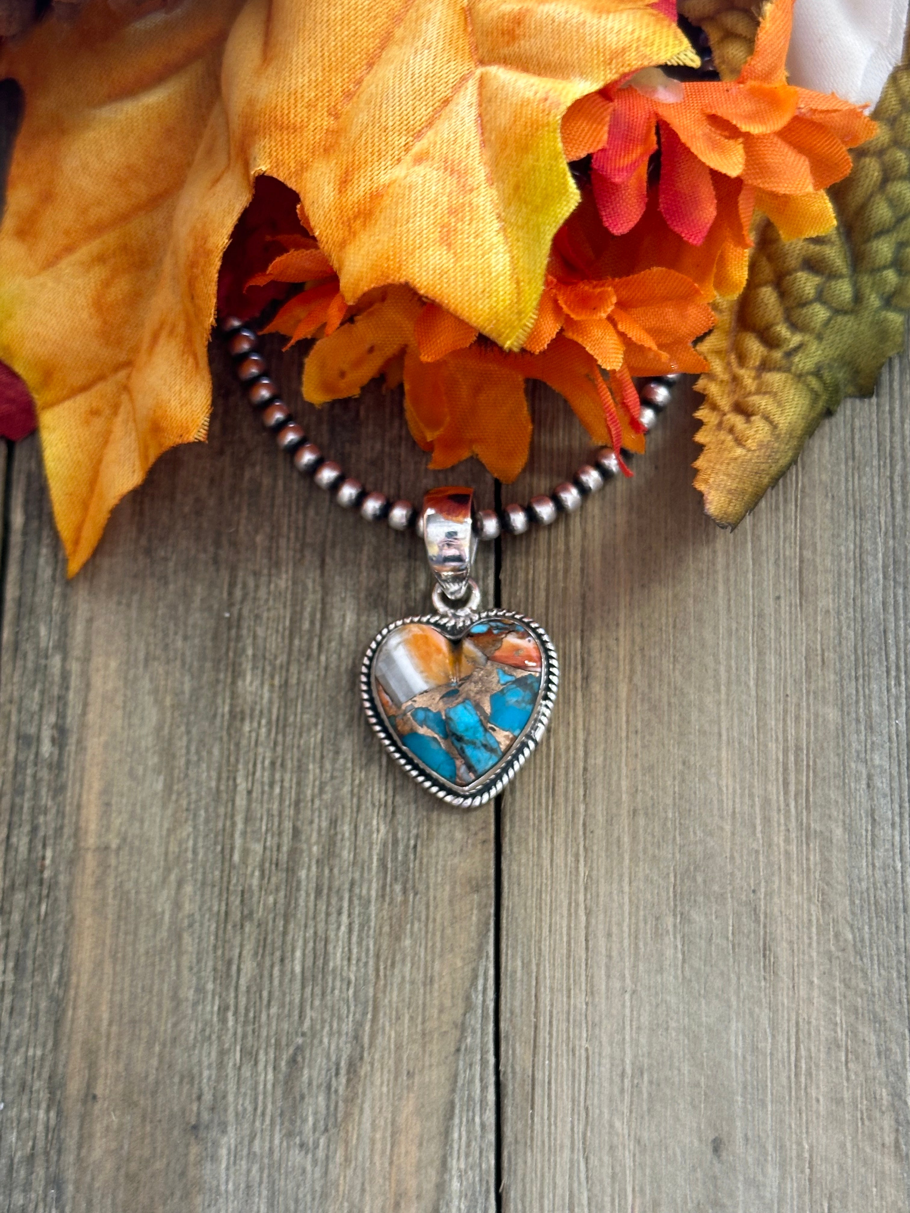 Southwest Handmade Mohave Turquoise & Sterling Silver Heart Pendant