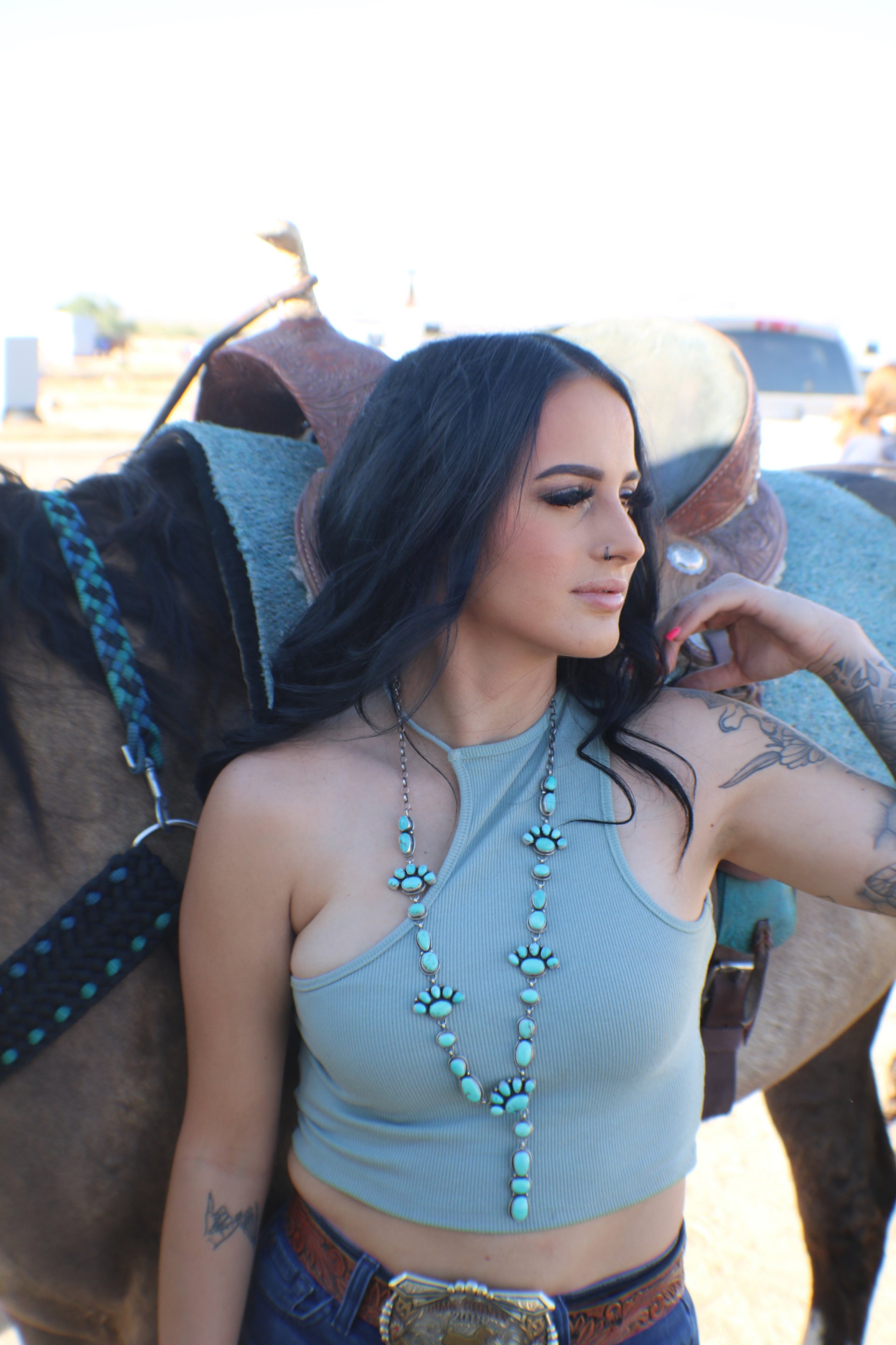 Timothy Yazzie Kingman Turquoise & Sterling Silver Cluster Necklace