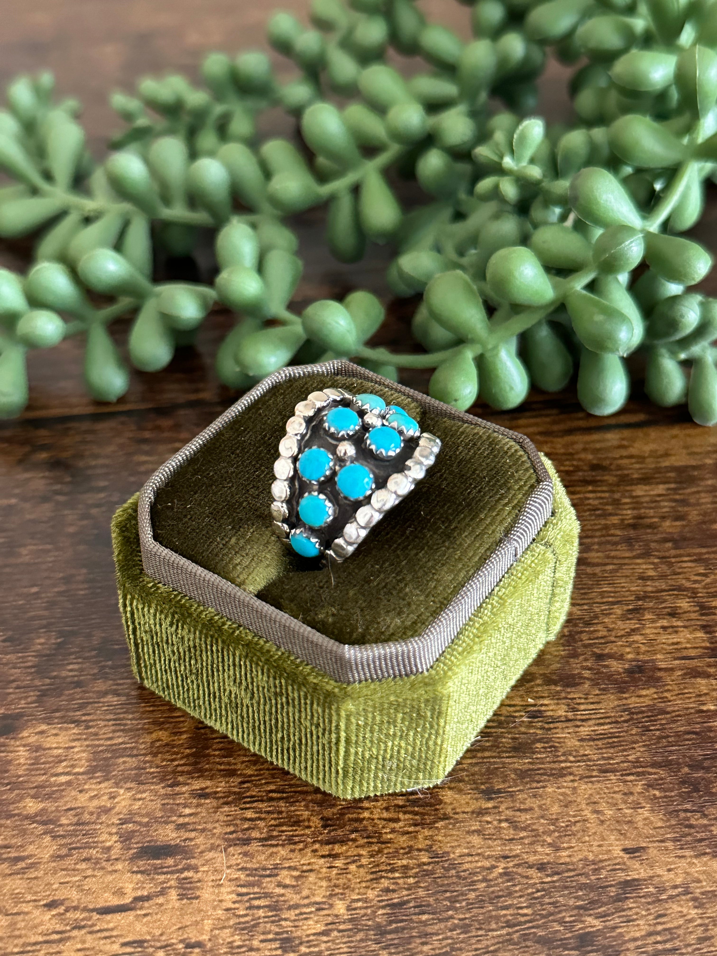 Navajo Handmade Kingman Turquoise & Sterling Silver Ring Size 5.5