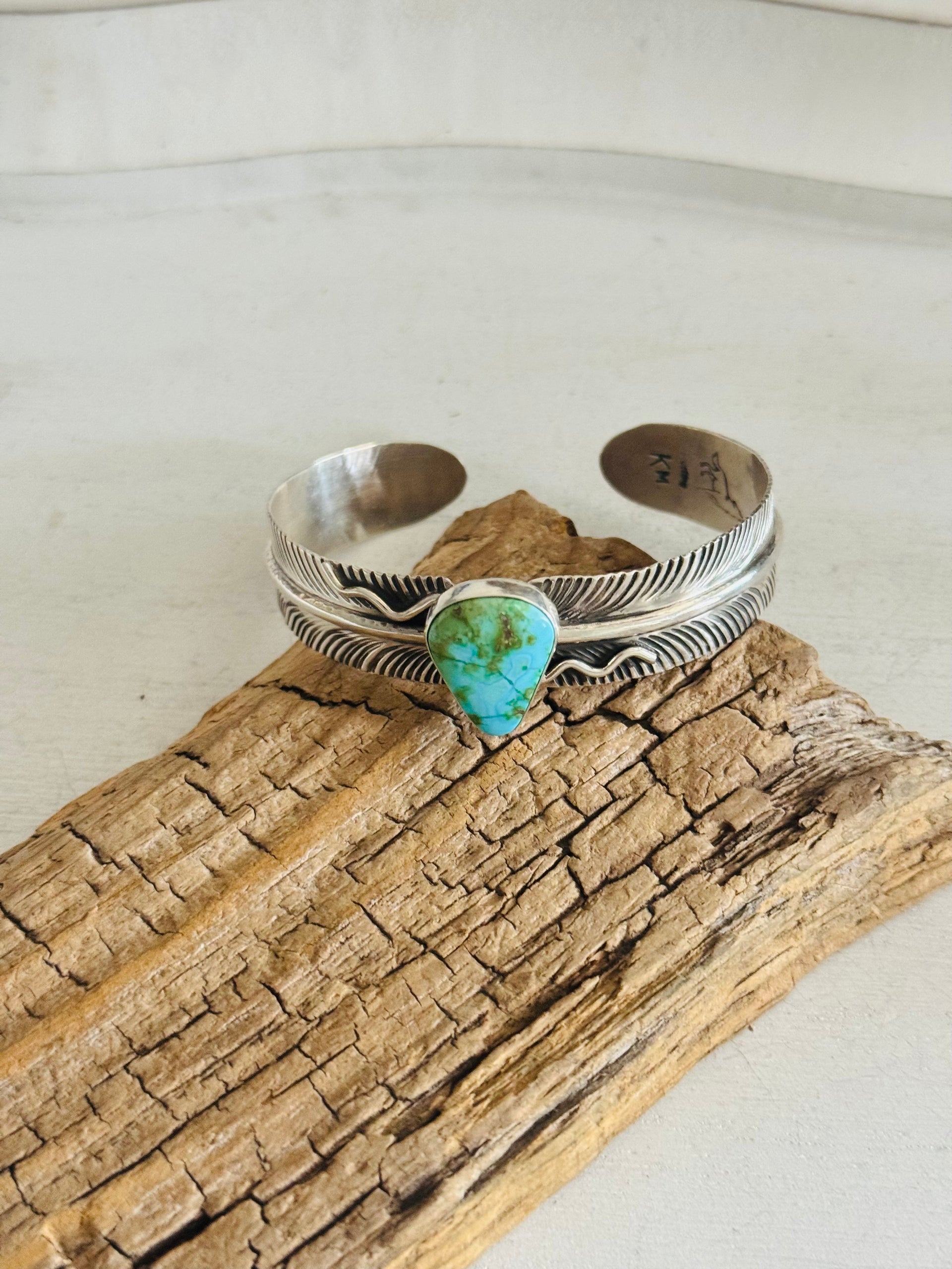 Koby Martinez Sonoran Mountain Turquoise & Sterling Silver Feather Cuff Bracelet