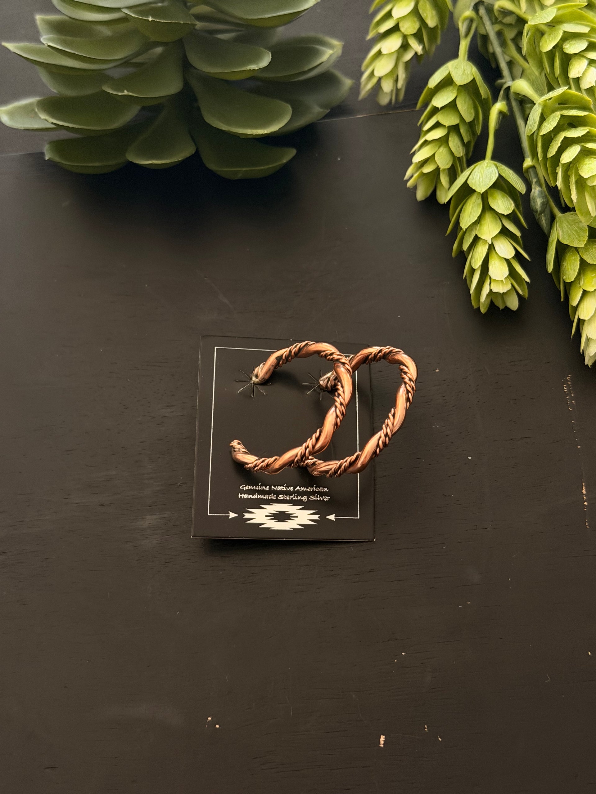 Navajo Made Copper Dangle Hoop Earrings