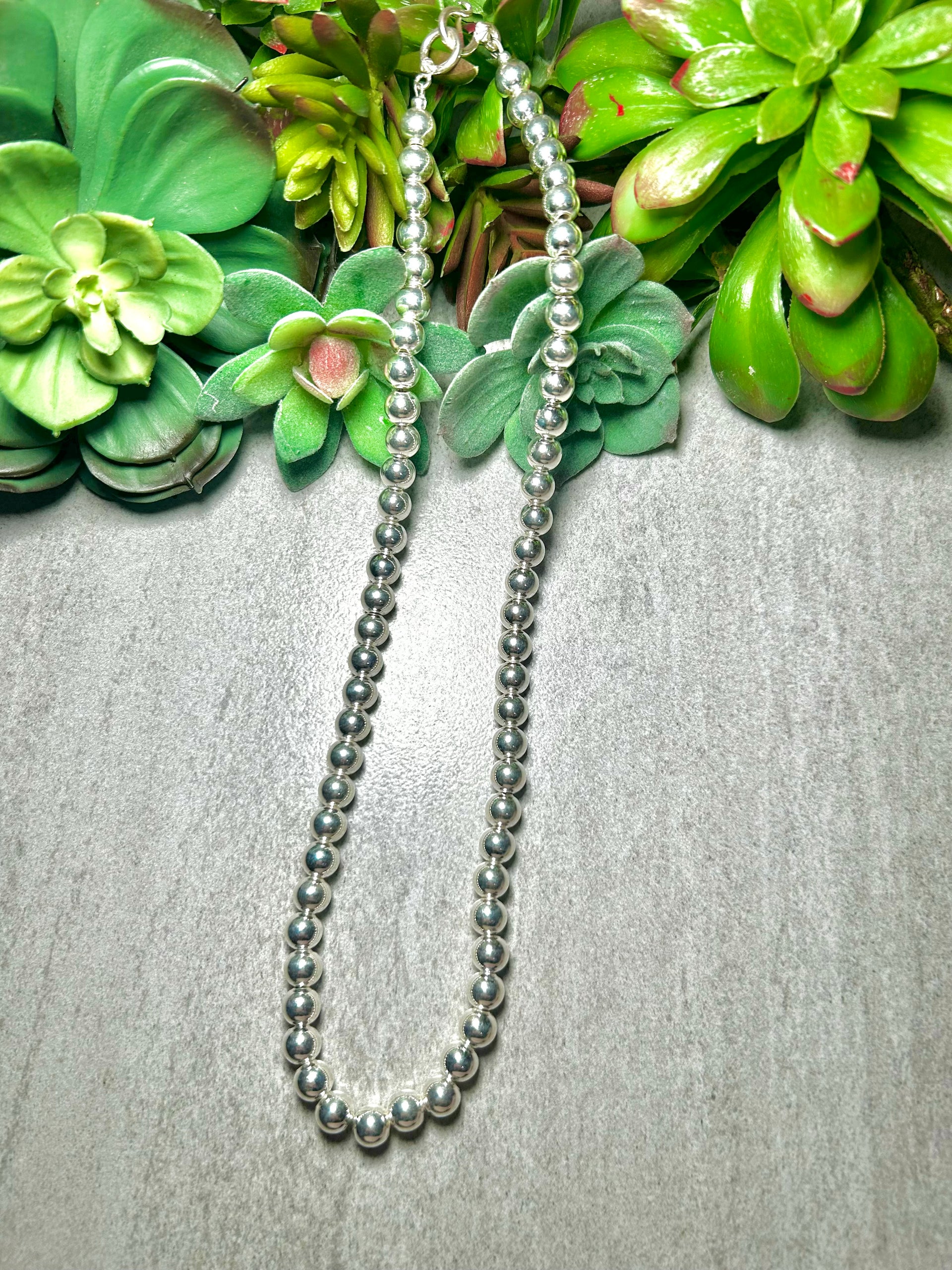 Navajo Made Strung 8 MM Sterling Silver Necklace