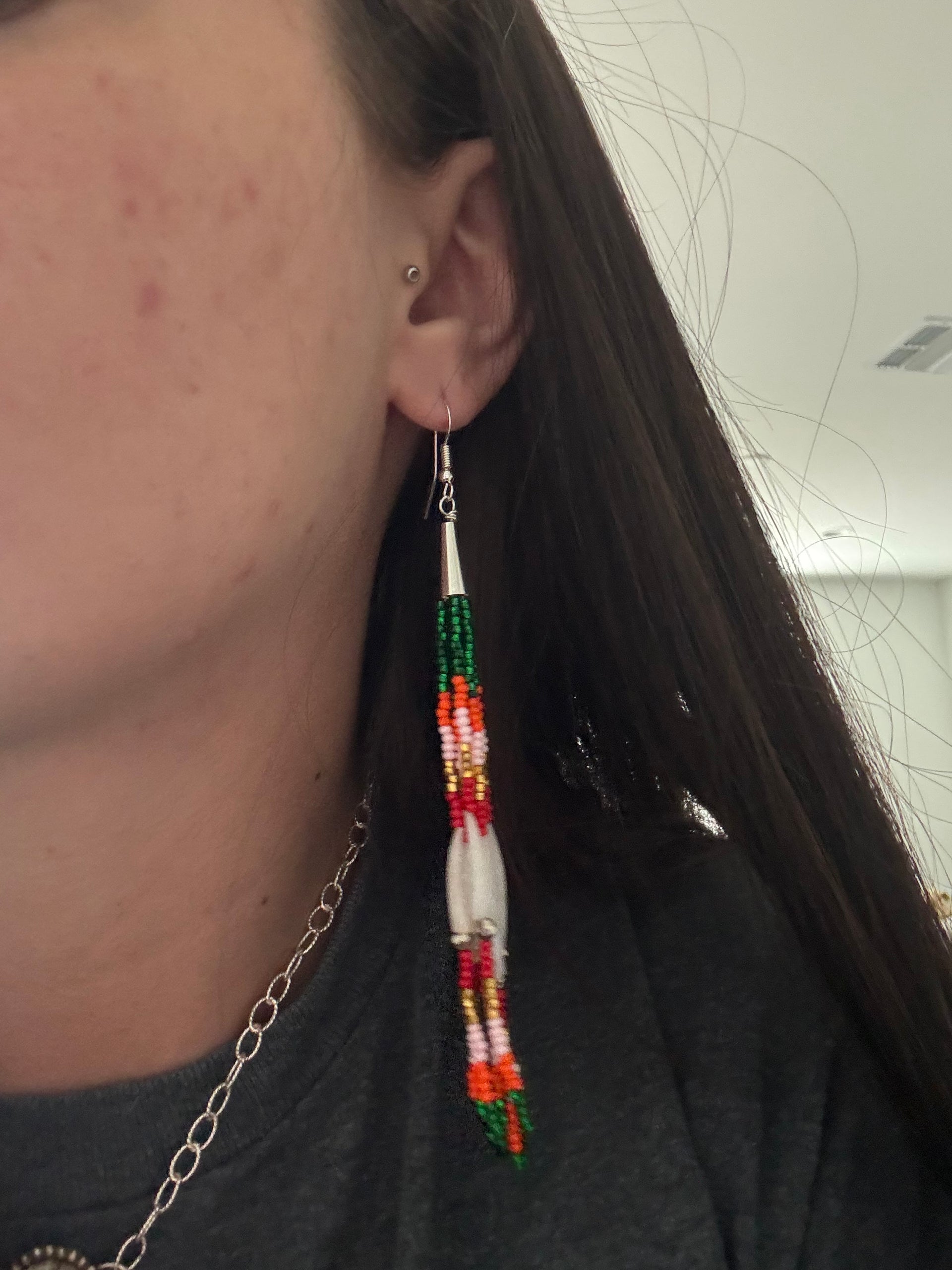 Navajo Strung Multi Stone & Sterling Silver Beaded Dangle Earrings