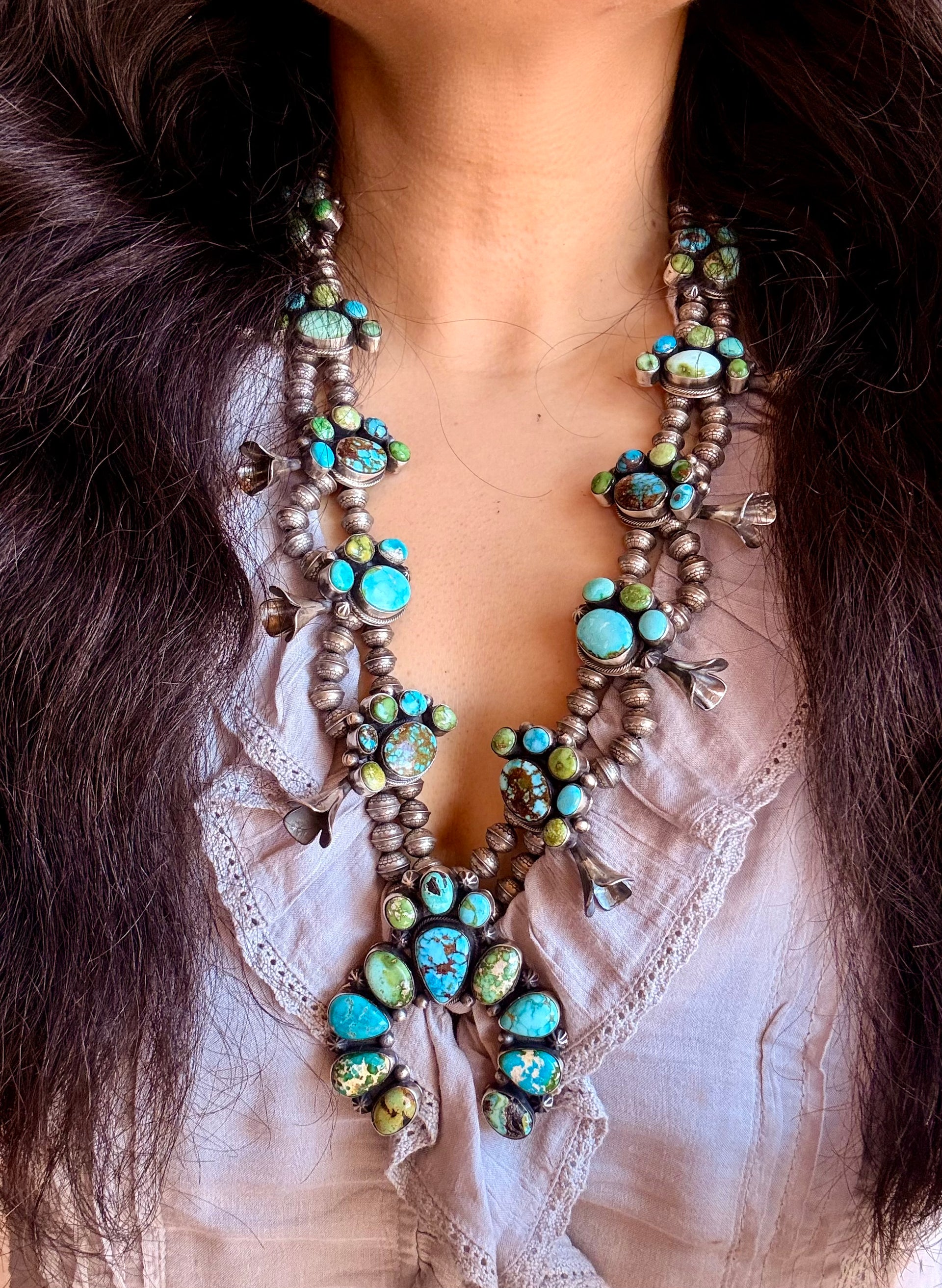 Amos Jake Mix Turquoise & Sterling Silver Squash Blossom Necklace Set