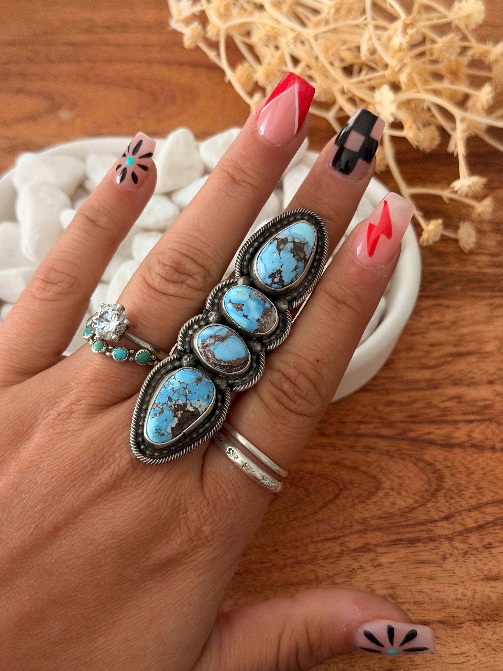 Sheila Becenti Golden Hills Turquoise Sterling Silver Ring Size 8.5