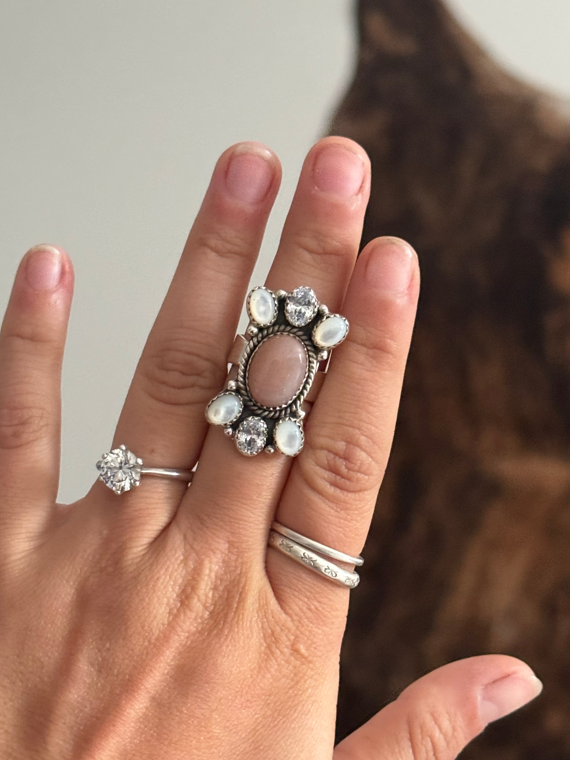 Southwest Made Multistone & Sterling Silver Adjustable Cluster Ring