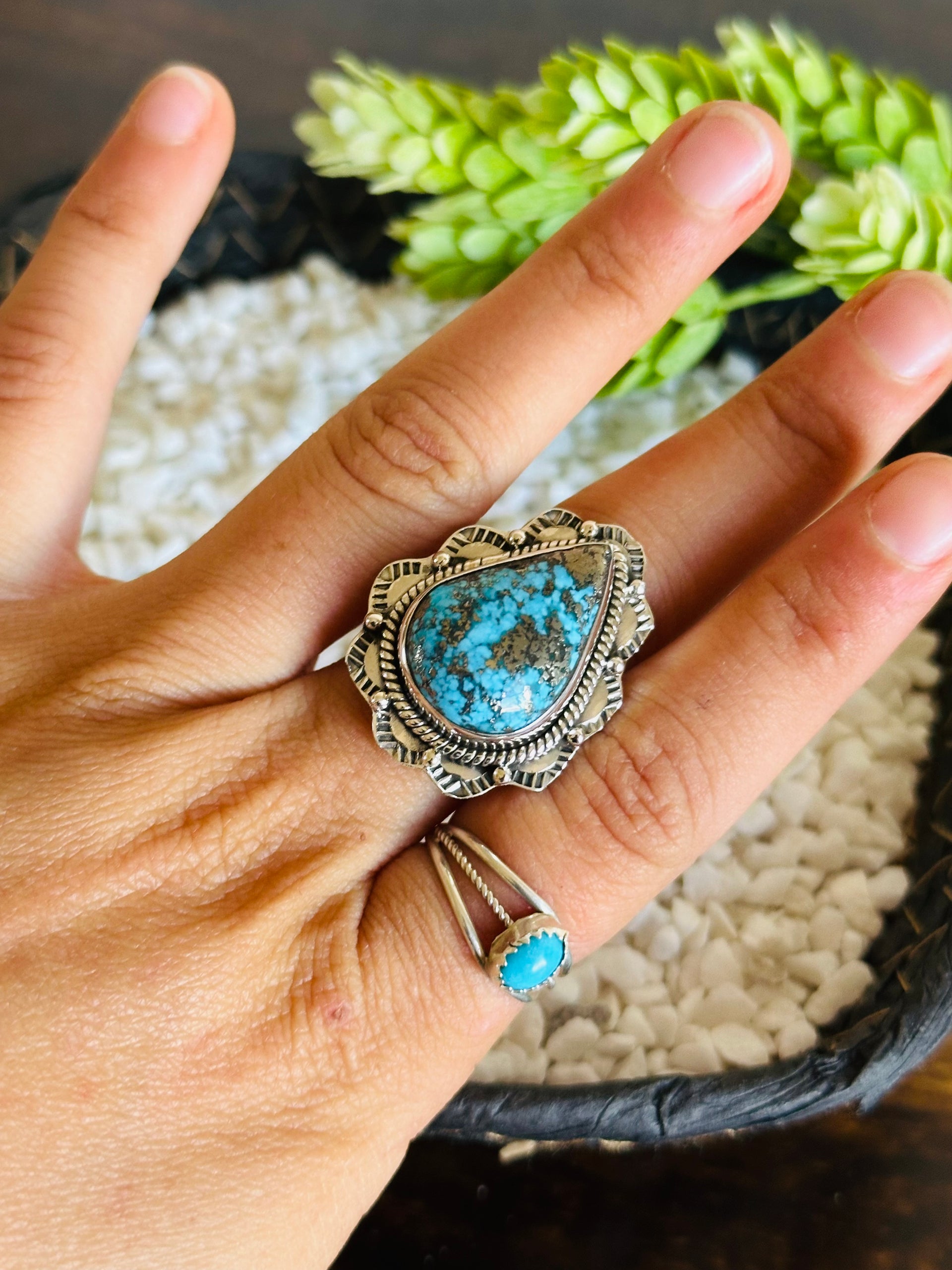 TTD Blue Ridge Turquoise & Sterling Silver Adjustable Ring