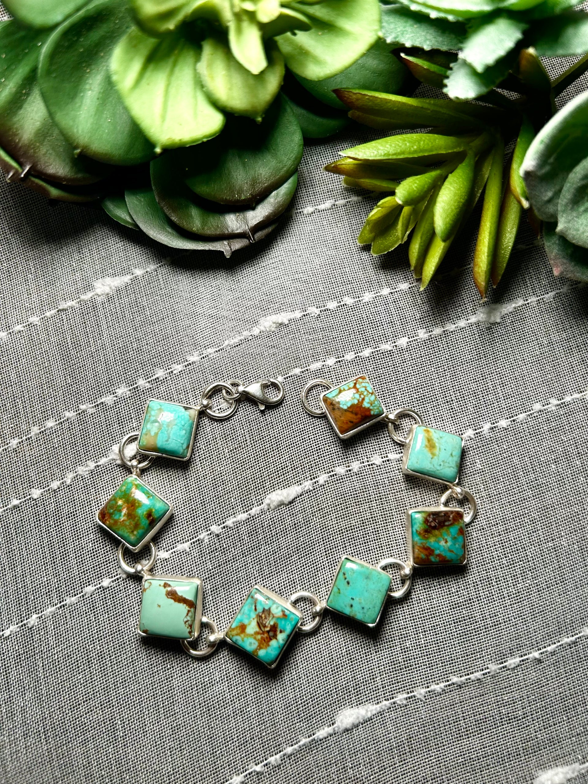 Navajo Made Kingman Turquoise & Sterling Silver Link Bracelet