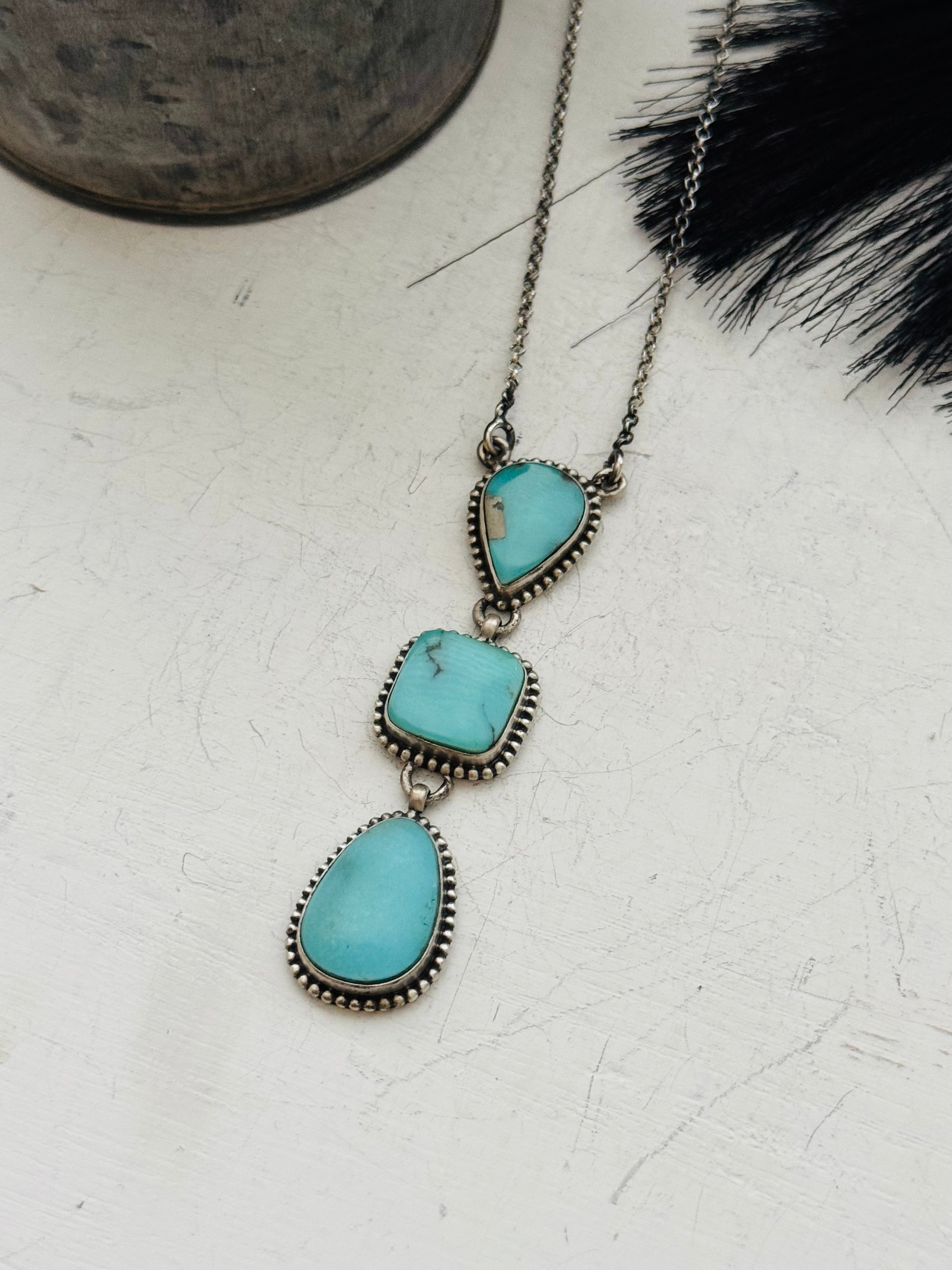 Southwest Handmade Kingman Turquoise & Sterling Silver Chain Necklace