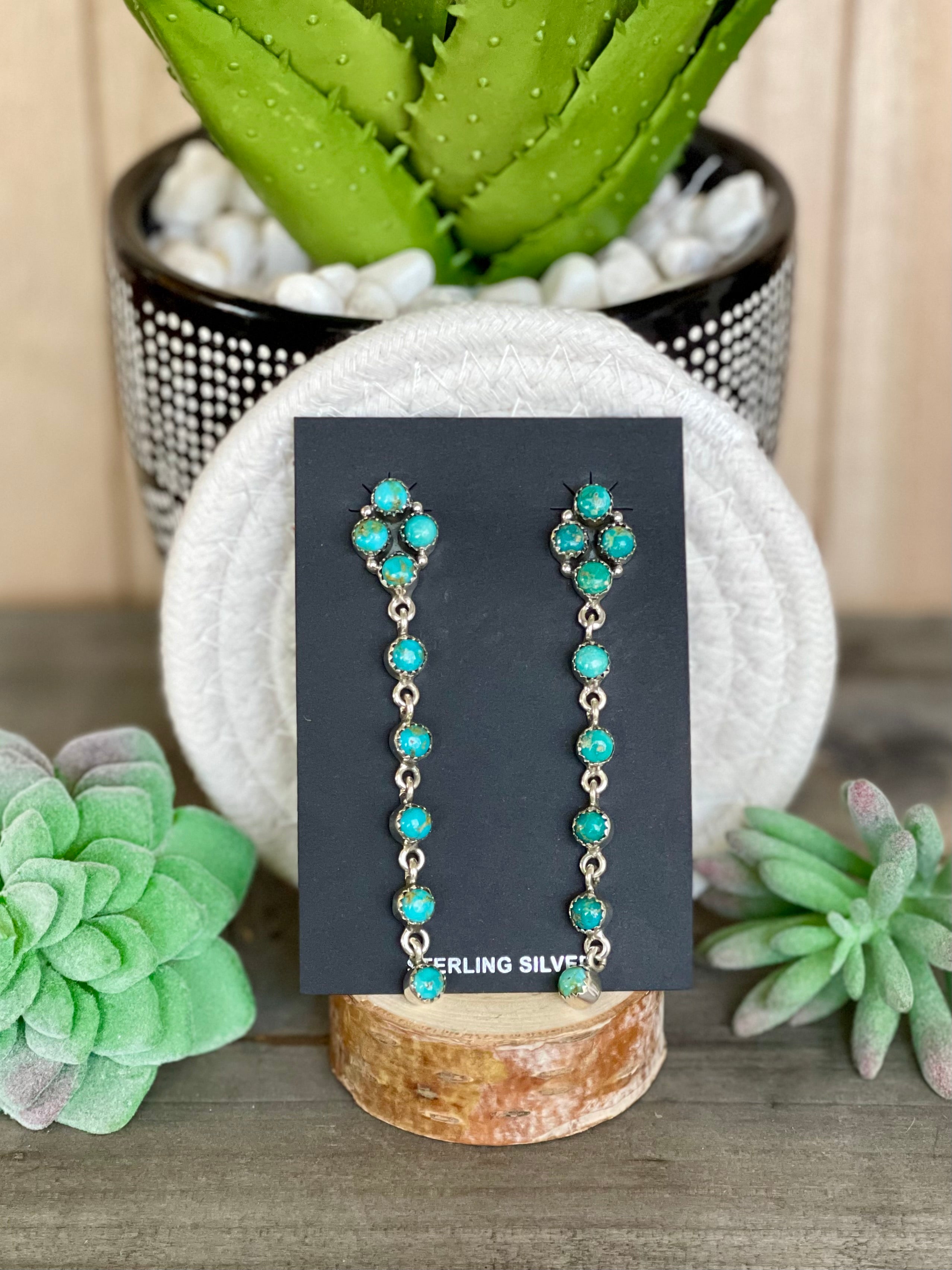 Southwest Handmade Sonoran Mountain Turquoise & Sterling Silver Post Dangle Earrings