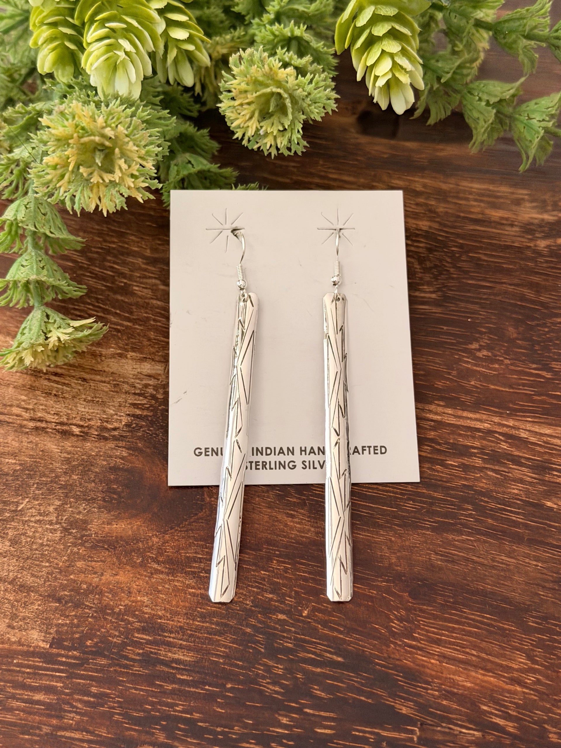 Navajo Made Sterling Silver Stamped Dangle Earrings