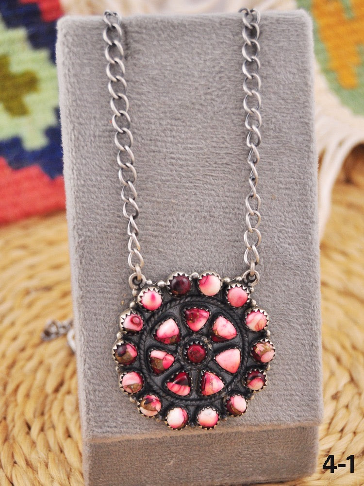 Southwest Made Rose Dahlia & Sterling Silver Necklace